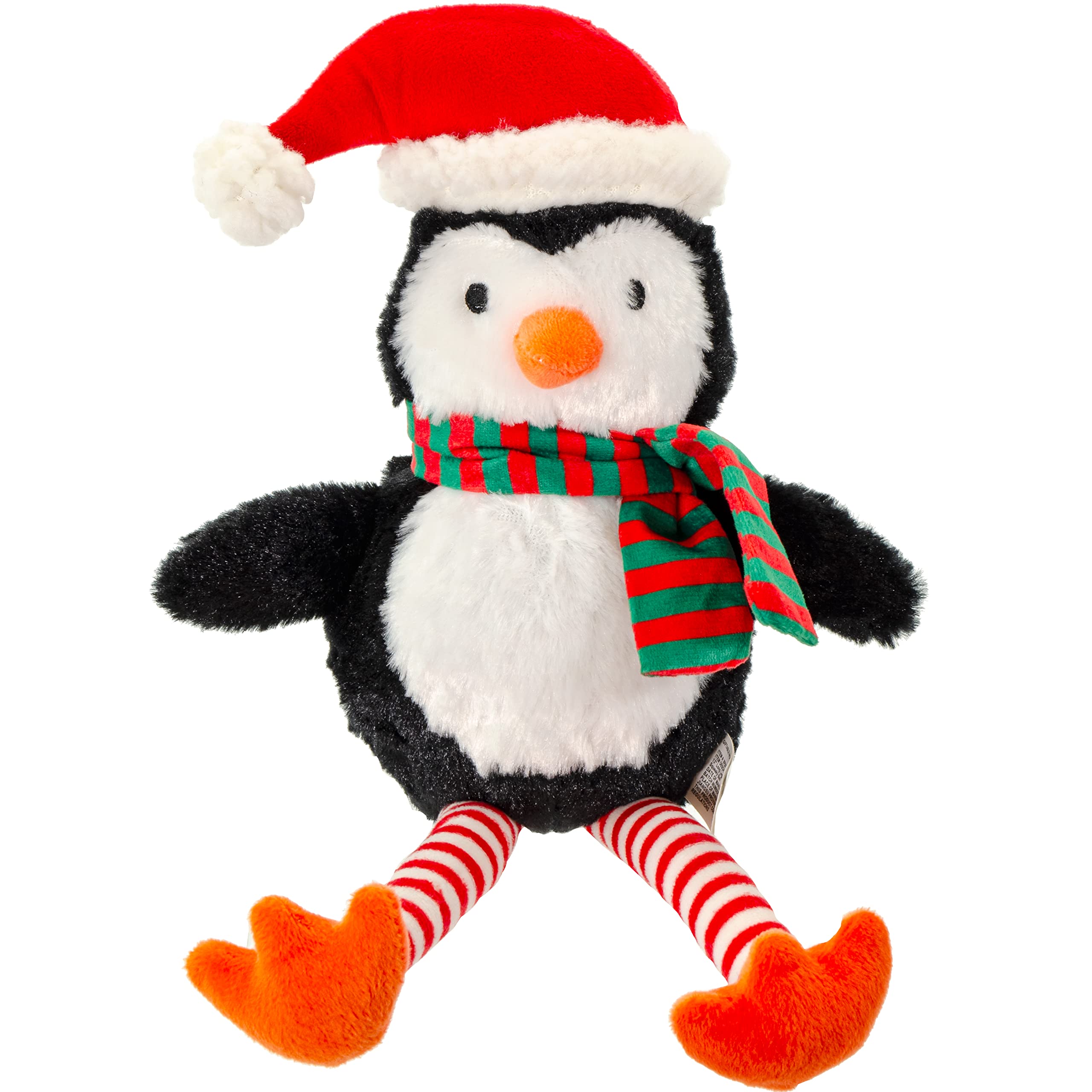 Giftable World Holiday Plush Pet Toy Fun For Christmas Designs With Squeaker Dog Chew Toy (13'' Long Legs Penguin W/Squeaky Ball