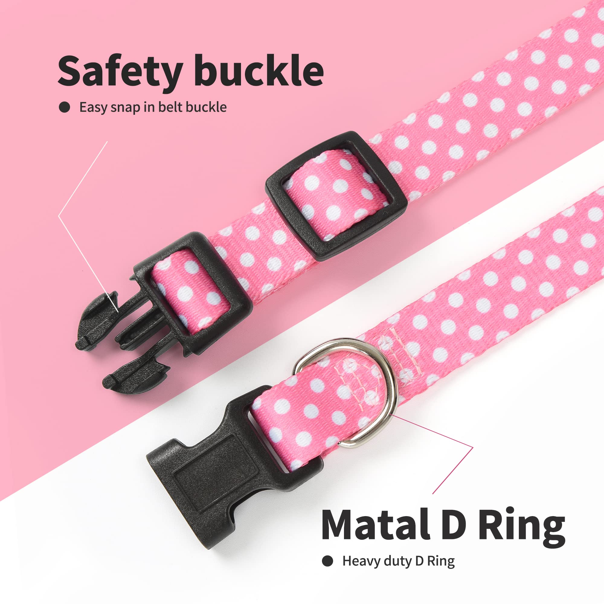 Mile High Life Dog Collar | Cute Puppy Collars | Lightweight Girl Dog Collar | Soft Boy Dog Collars | W Geometric Plaid Wave Line Pattern (Pink Dots, Small)