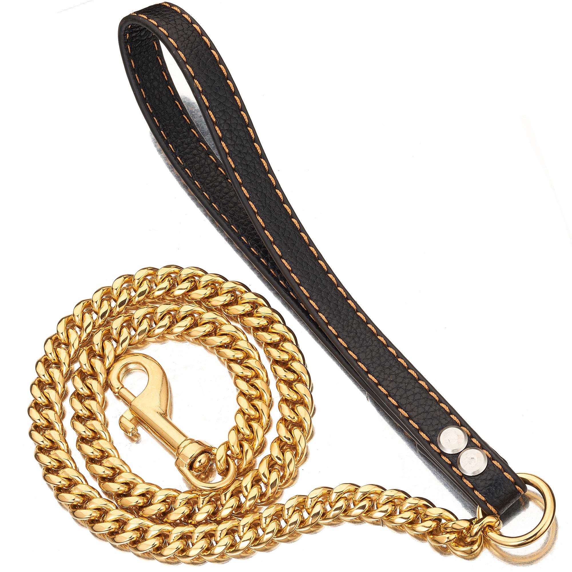 Pradog Chain Dog Leash Metal Chew Proof 12Mm Pet Leash Chain With Leather Padded Handle For Large Medium Small Dogs(Total Length Of 3Ft)