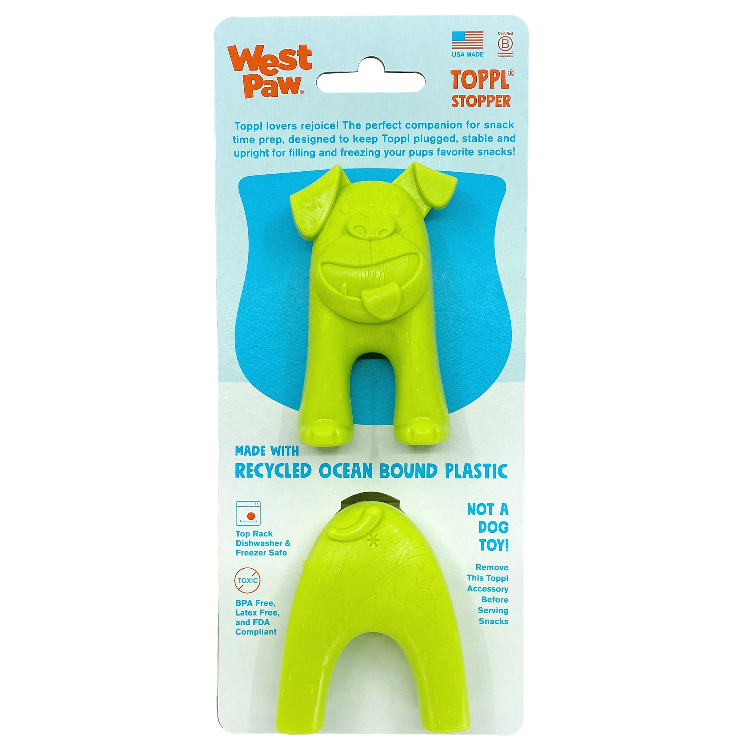 West Paw Toppl Stopper 2-Pack In Granny Smith - Designed For Dog Enrichment, Accessory That Fits All Toppl Dog Toy Sizes - Makes
