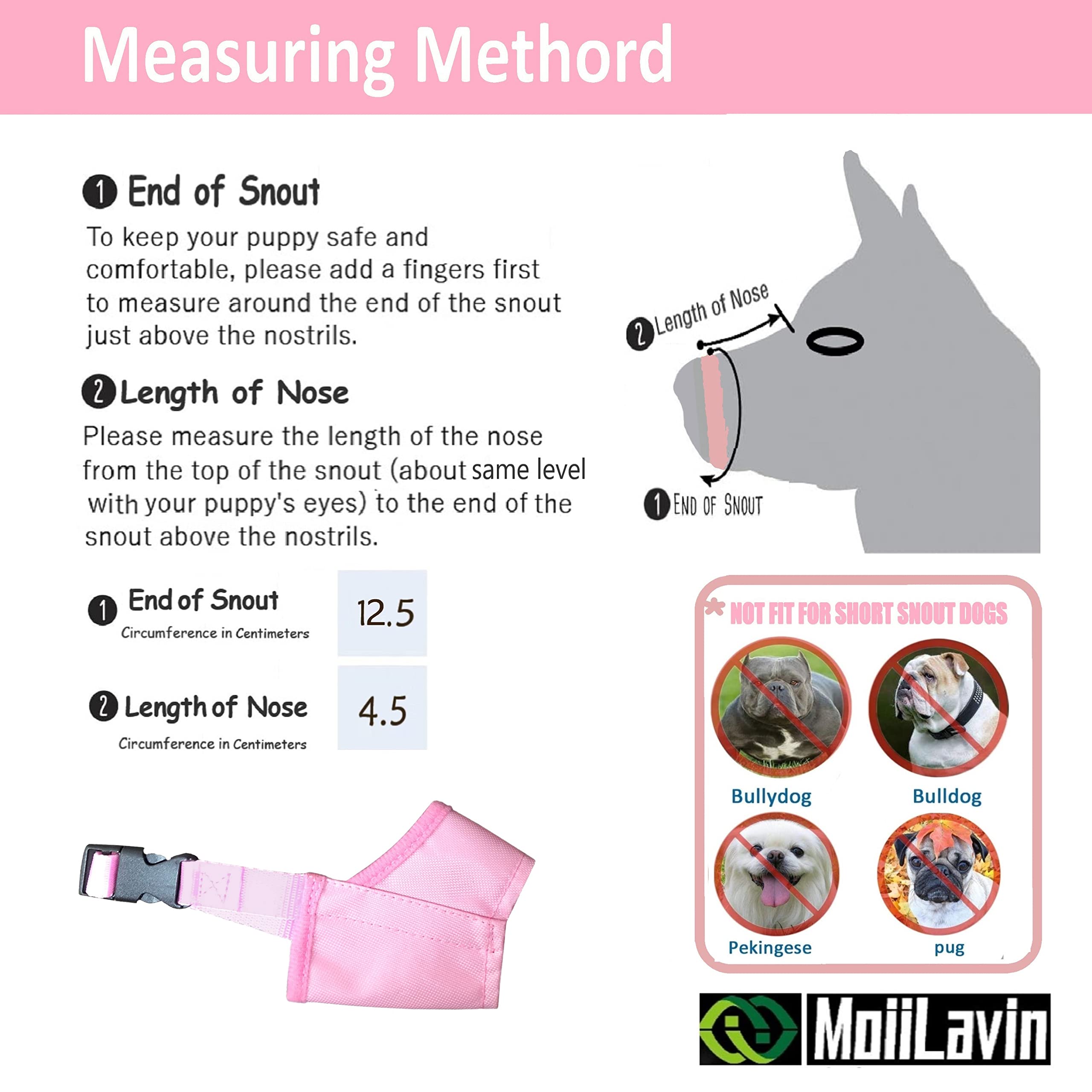 MoiiLavin Dog Muzzle XS (2 PCs) Soft Air Mesh for Small Dogs with Long Snout Quick Fit for Grooming Adjustable Prevent from Biti