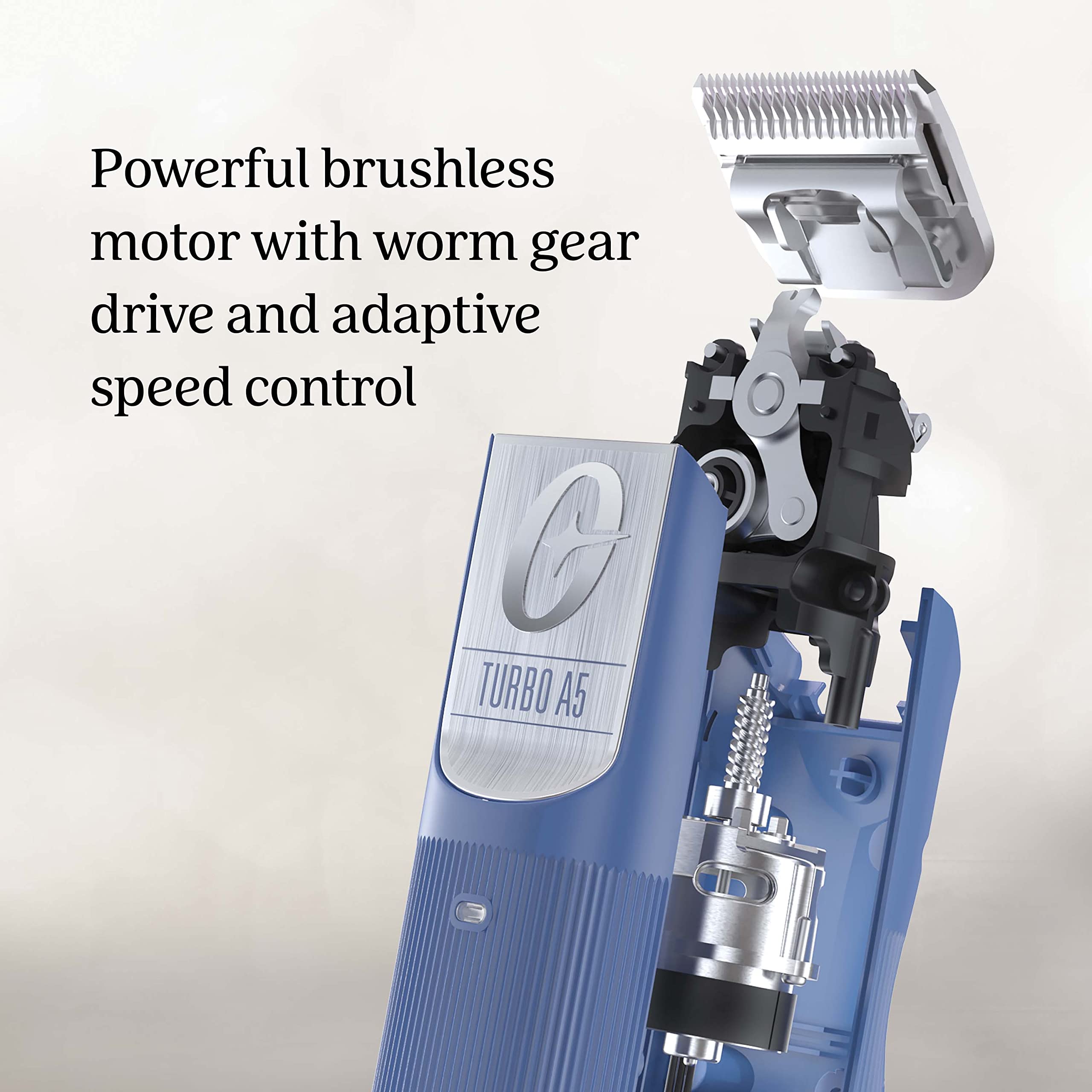 Oster Professional Cordless Turbo A5 Animal Clipper, Lithium-Ion Battery, Stainless Steel Blade, Blue, Model 2143767