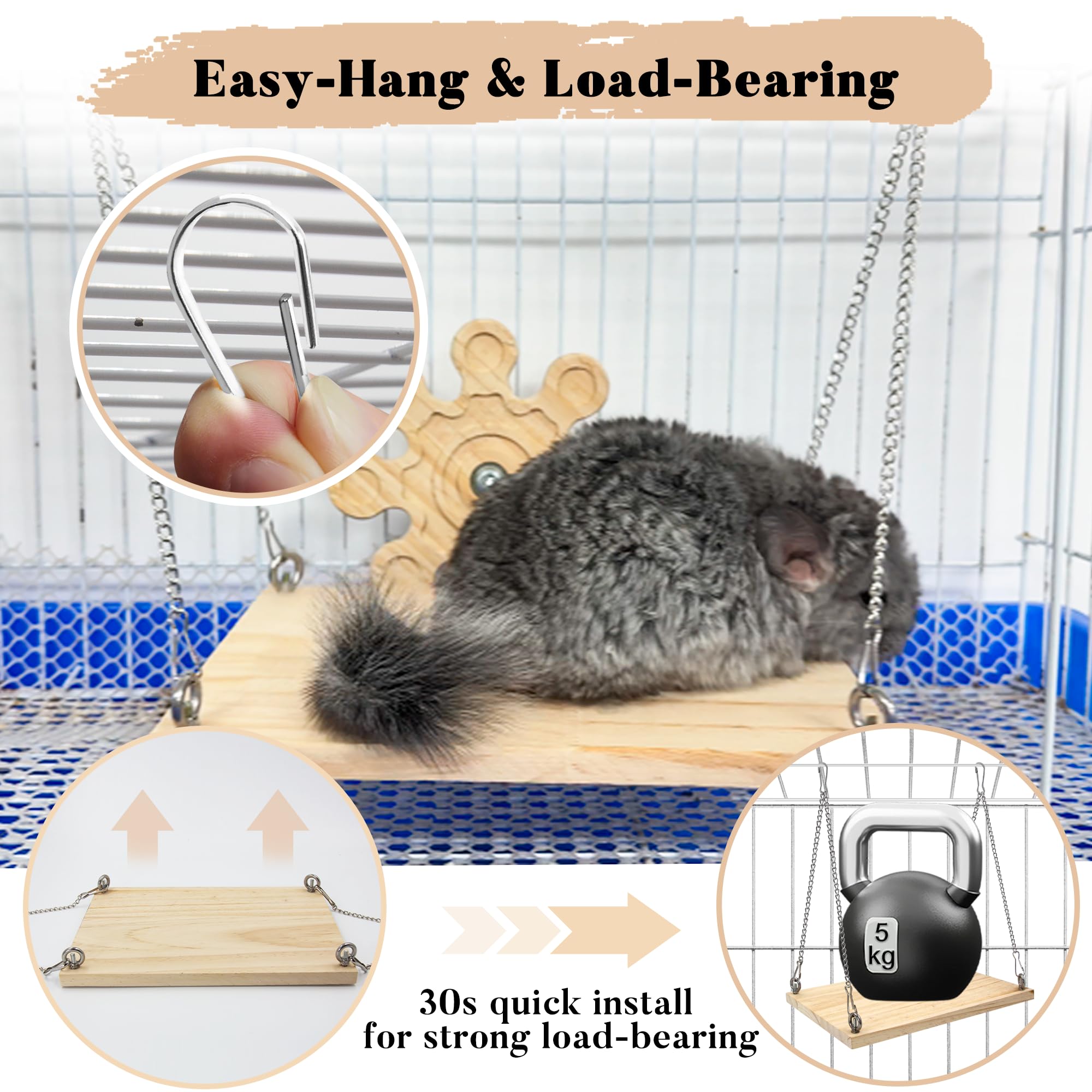 Jevnd Chinchilla Swing Toys Hanging Cage Accessories, Enriched Life Kiln Dried Pine Chinchilla Ledges and Safe Jumping Platforms