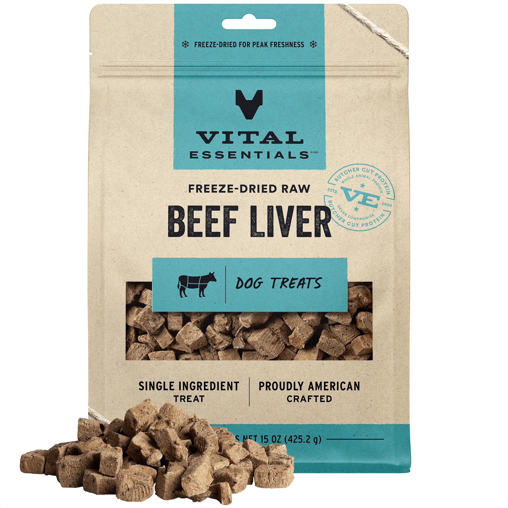 Vital Essentials Freeze Dried Raw Single Ingredient Dog Treats, Beef Liver, 15 oz