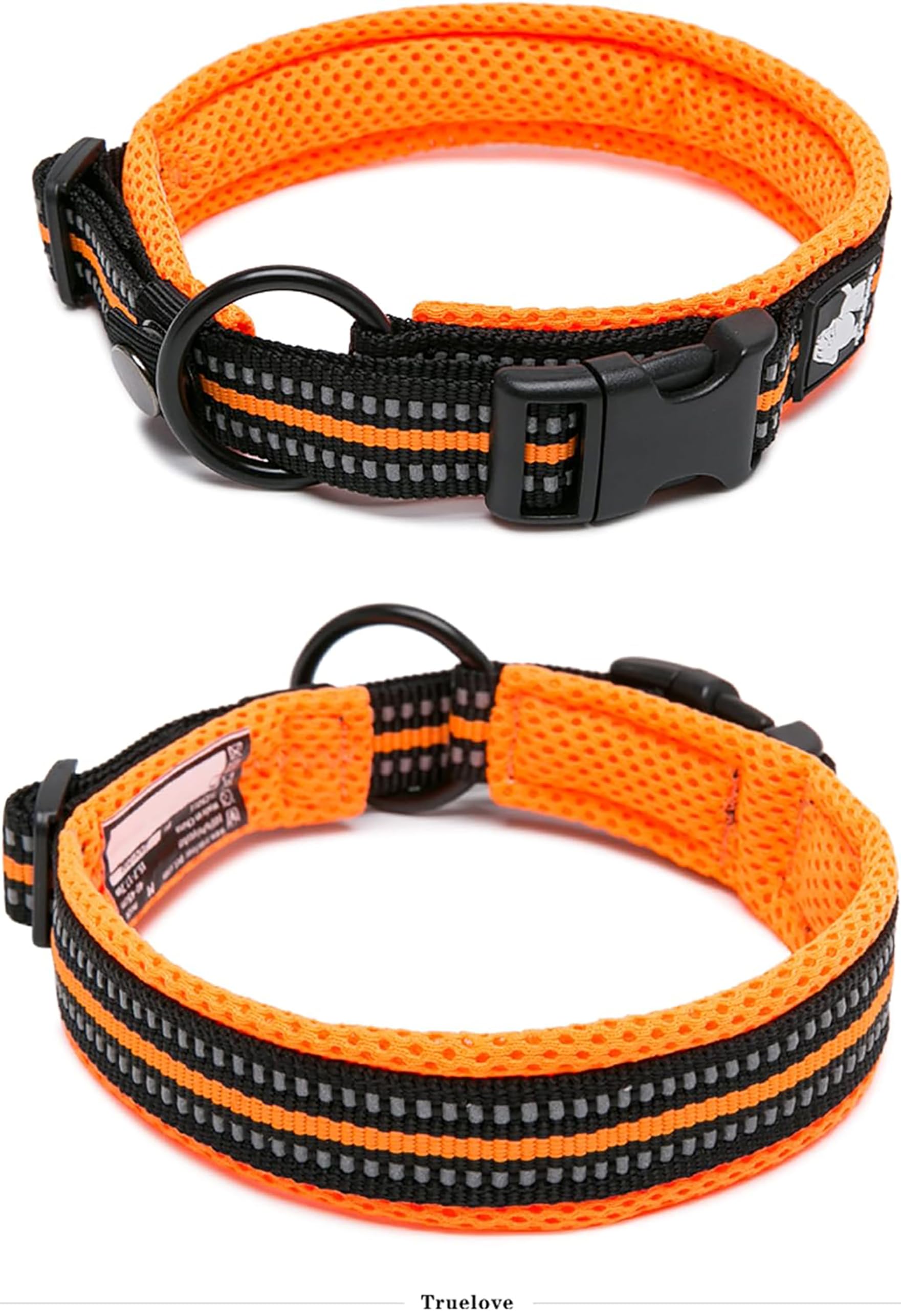Truelove Dog Collar Reflective Premium Duraflex Buckle,High Grade Nylon Webbing No Choke Basic Collars Tlc5011(Orange,Xl)