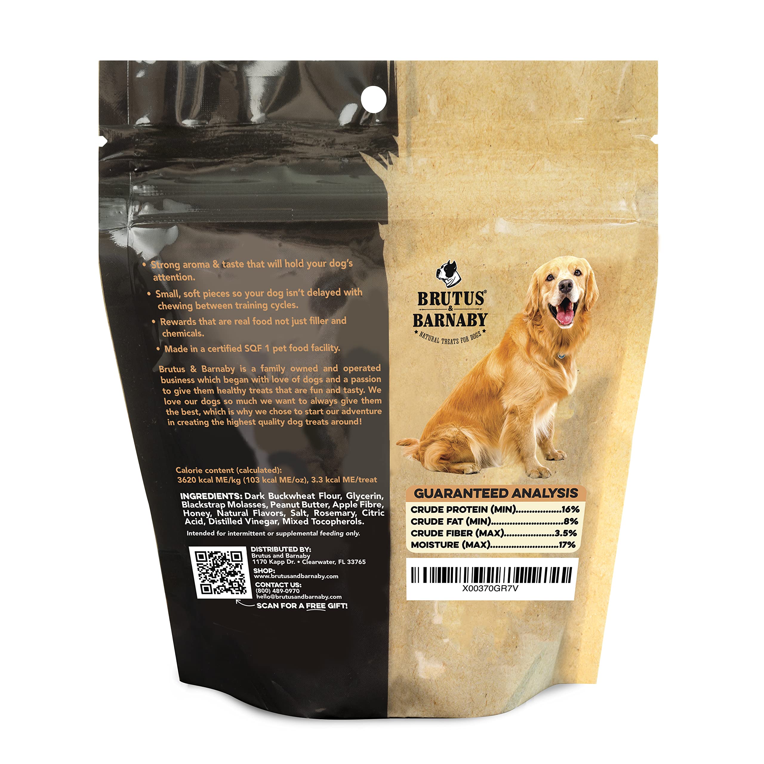 BRUTUS & BARNABY Training Treats for Dogs - Peanut Butter & Honey - All-Natural Healthy Low Calorie Vegetarian Treat - Great to