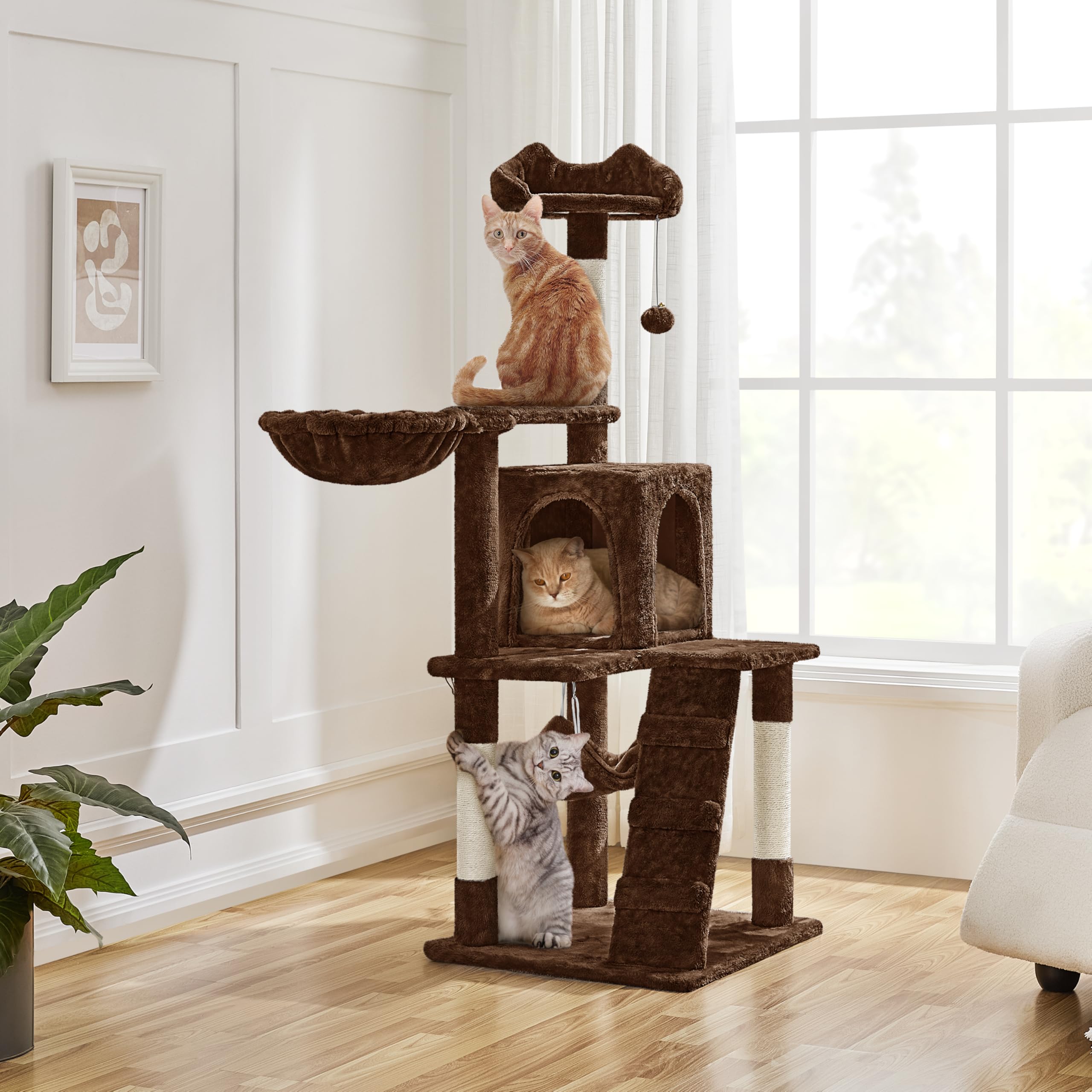 Yaheetech Cat Tree Cat Tower 51 Inch Cat Trees And Condos For Indoor Cats With Sisal Scratching Post, Cozy Plush And Hammock As