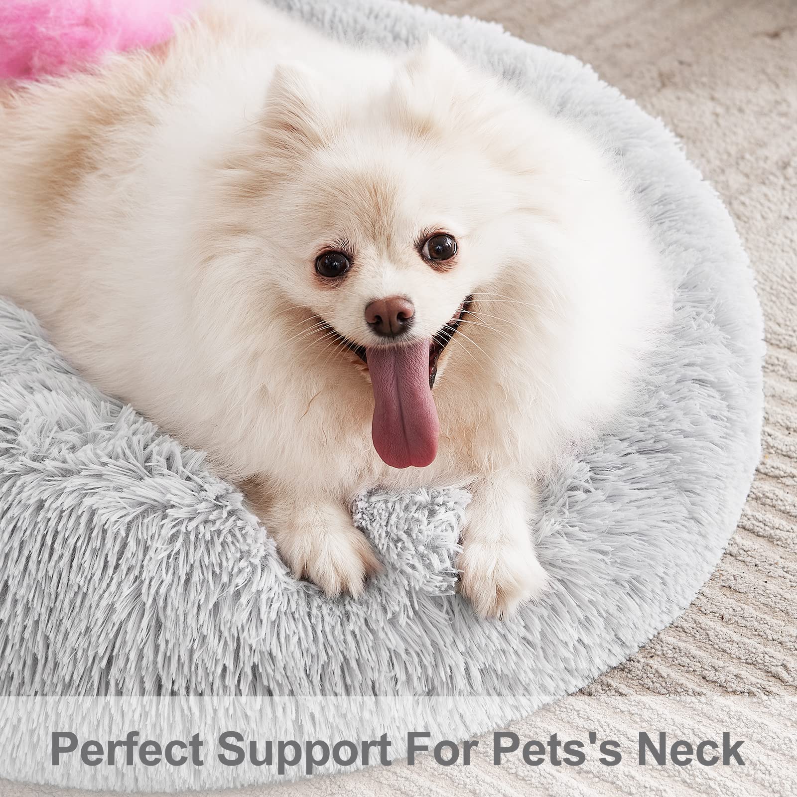 Mixjoy Comfortable Donut Cuddler Round Dog Bed Ultra Soft Washable Dog And Cat Cushion Bed (23', Grey)