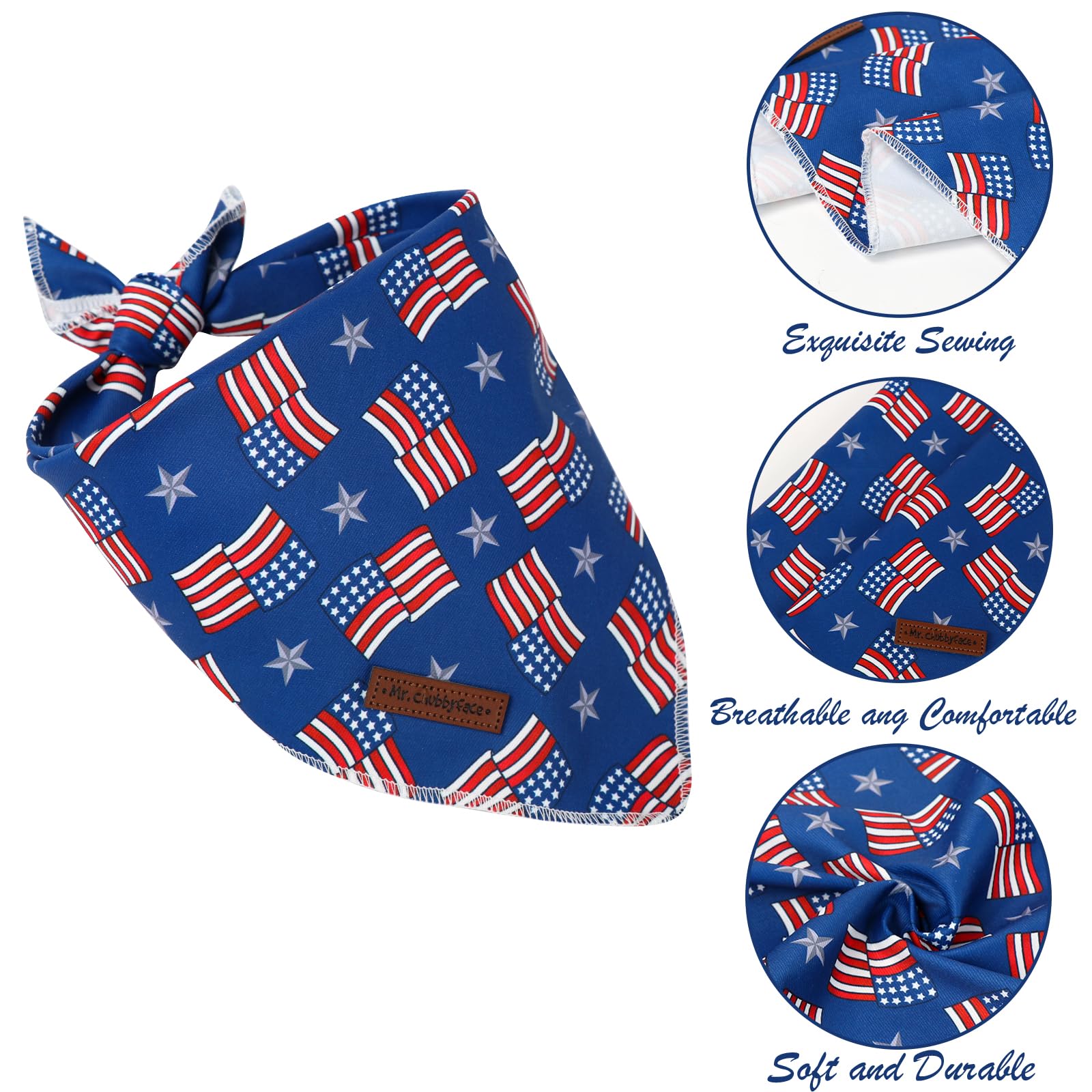 Mr.Chubbface American Flag Dog Bandana, 4Th Of July Cotton Bandana For Small Medium Large Dogs, Adjustable Pet Triangle Bibs Sca