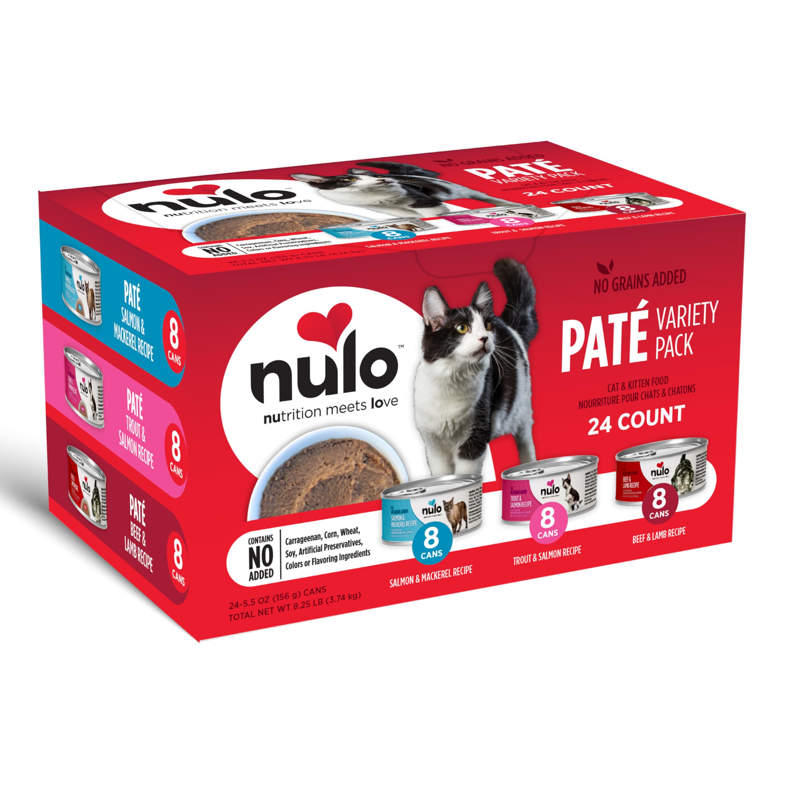 Nulo Grain-Free Minced Wet Canned Food for Cats and Kittens, Variety Flavors, 5.5 Ounce Cans, 24 Cans
