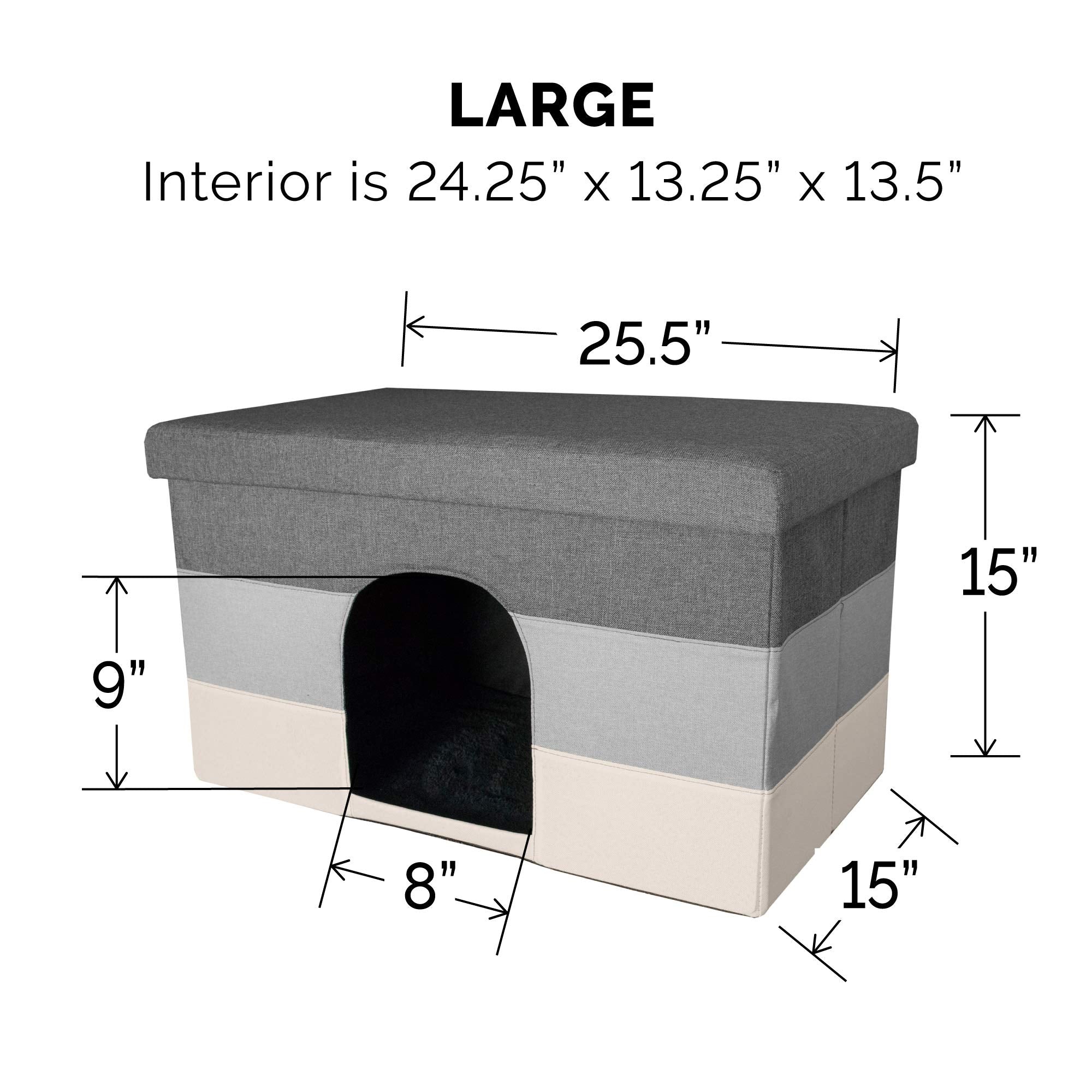 Furhaven Large Pet House Collapsible Ottoman-Footstool Condo Pet Bed - Hygge Stripe (Gray/Cream), Large