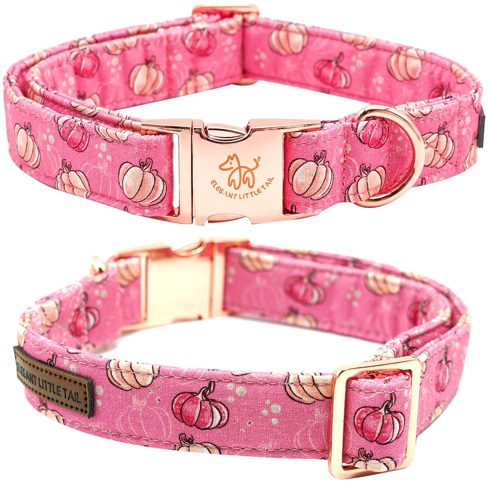 Elegant Little Tail Halloween Dog Collar - Pumpkin Print, Cotton With Metal Buckle, Adjustable For Small Dogs