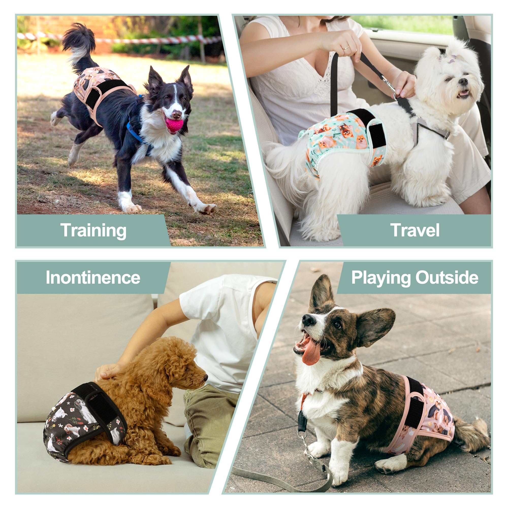 Grecle Dog Diapers Female(3 Pack) - No Leak Reusable Diapers For Doggy Female In Period - Highly Absorbent Dog Heat Panties With Adjustable Snaps Cute Dogs S