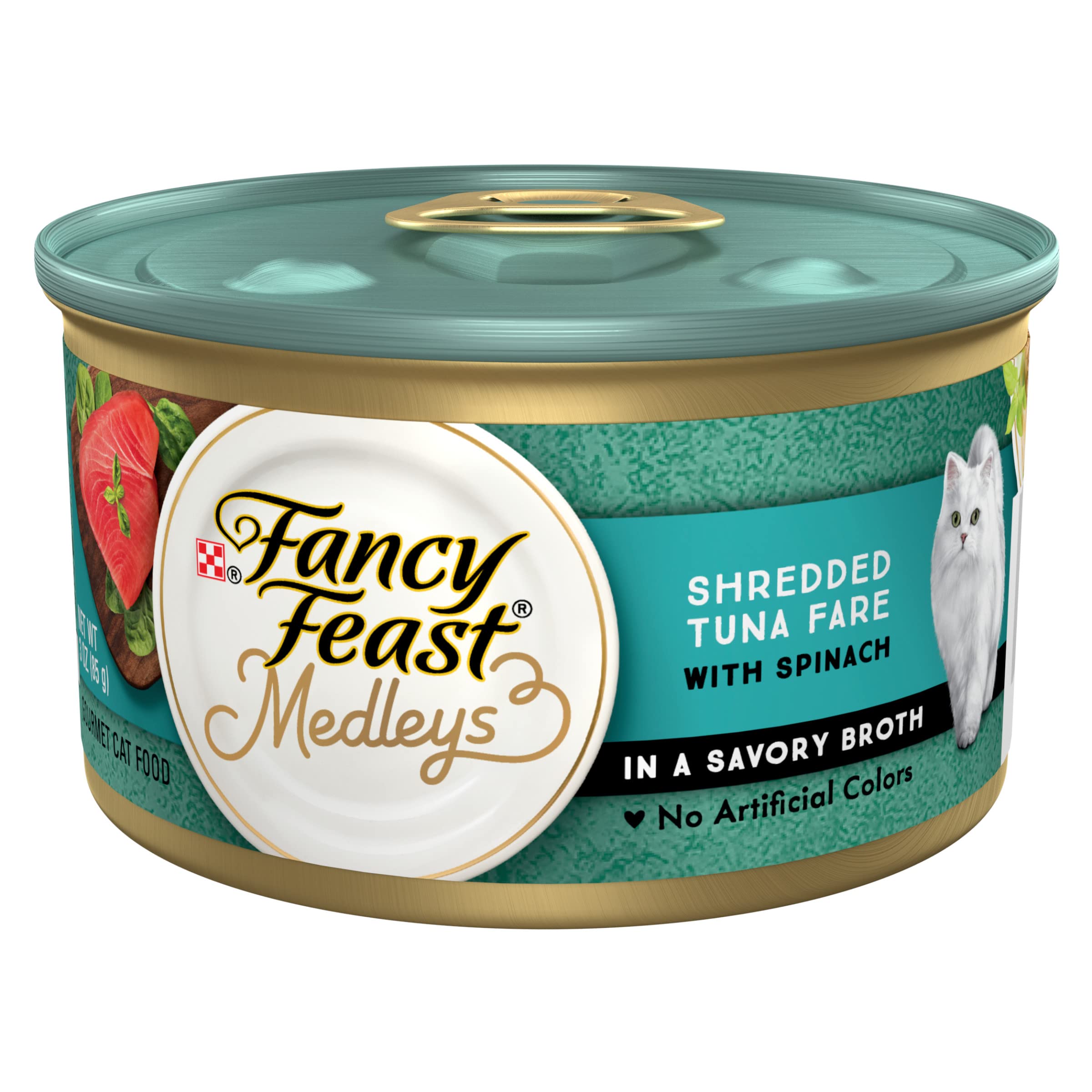 Purina Fancy Feast Medleys Shredded Tuna Fare Wet Cat Food Recipe with Spinach in Broth - (Pack of 24) 3 oz. Cans