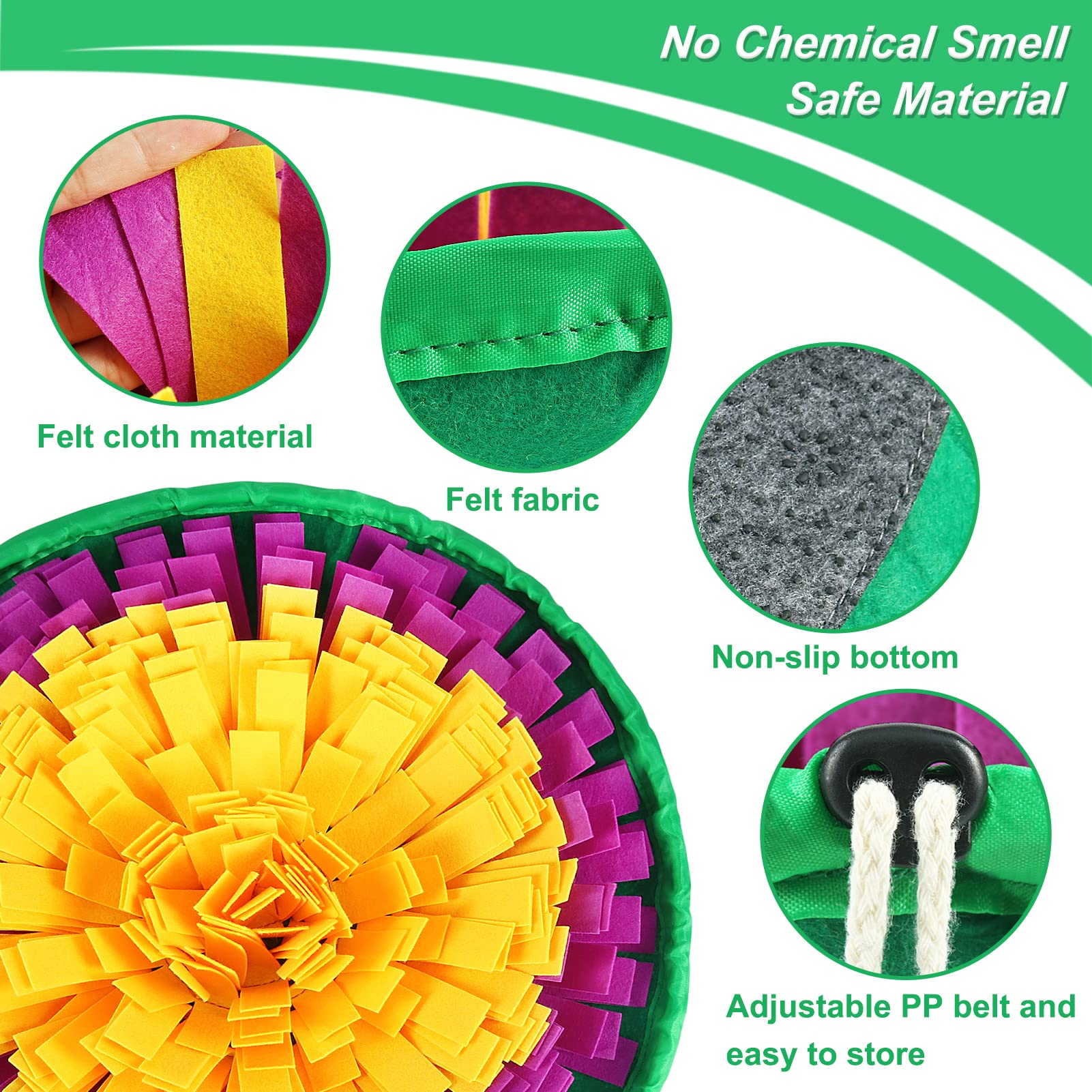 Vivifying Snuffle Mat for Dogs, Yellow Purple, 17x17 inches, Felt, Adjustable Enrichment Puzzle Toy for Slow Eating and Mental Stimulation