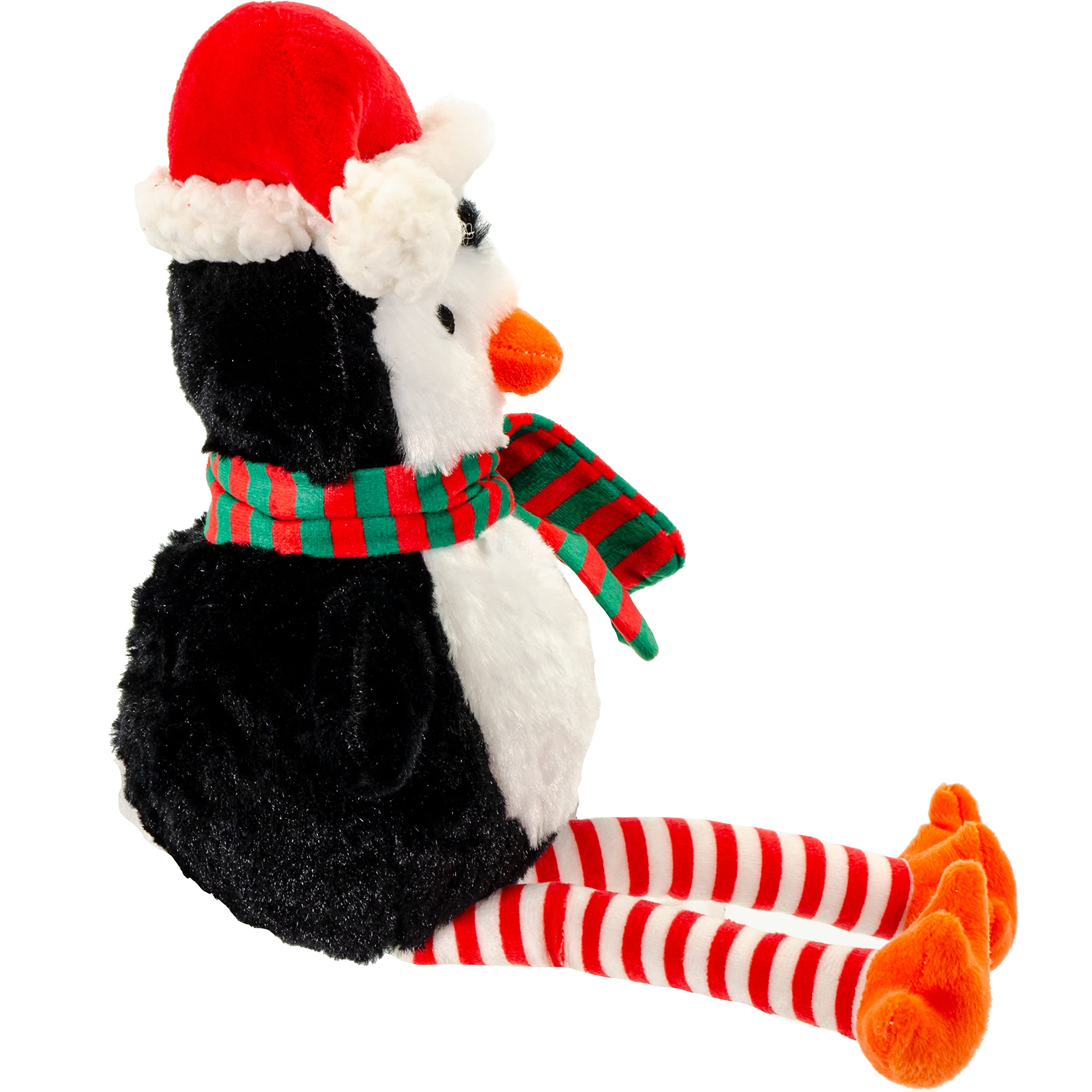 Giftable World Holiday Plush Pet Toy Fun For Christmas Designs With Squeaker Dog Chew Toy (13'' Long Legs Penguin W/Squeaky Ball