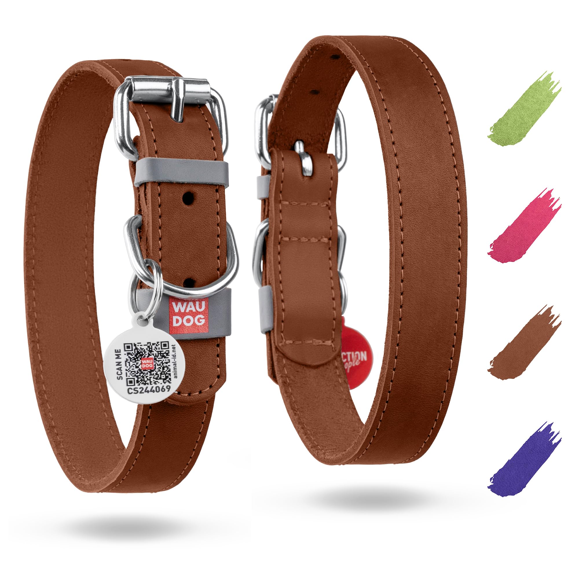 Waudog Long Lasting Leather Dog Collar For Large Dogs, Medium & Small Dogs - Adjustable Classic Puppy Collars For Large Breed Do