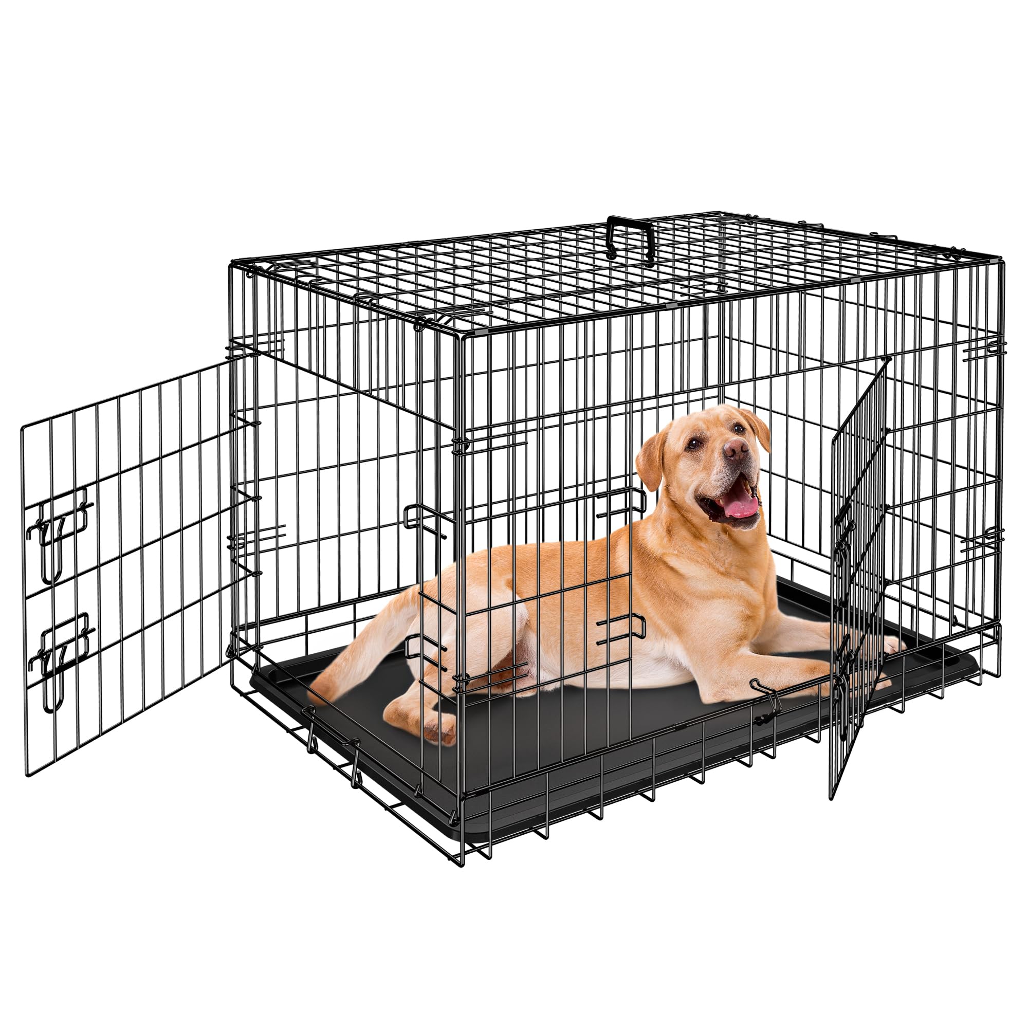 Zeny 30/36/42 Inch Dog Crate Double Door Folding Metal Dog Or Pet Crate Kennel With Tray And Handle