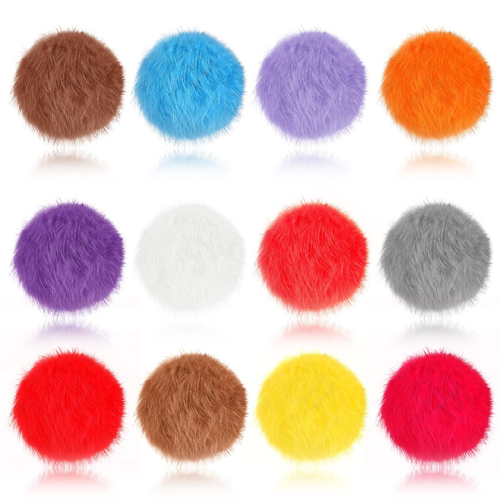 Leifide 12 Pieces Real Rabbit Fur Pom Cat Toy Fluffy Cat Pom Pom Balls Soft Fuzzy Cat Rattling Balls For Kittens Pets Kitten Cha