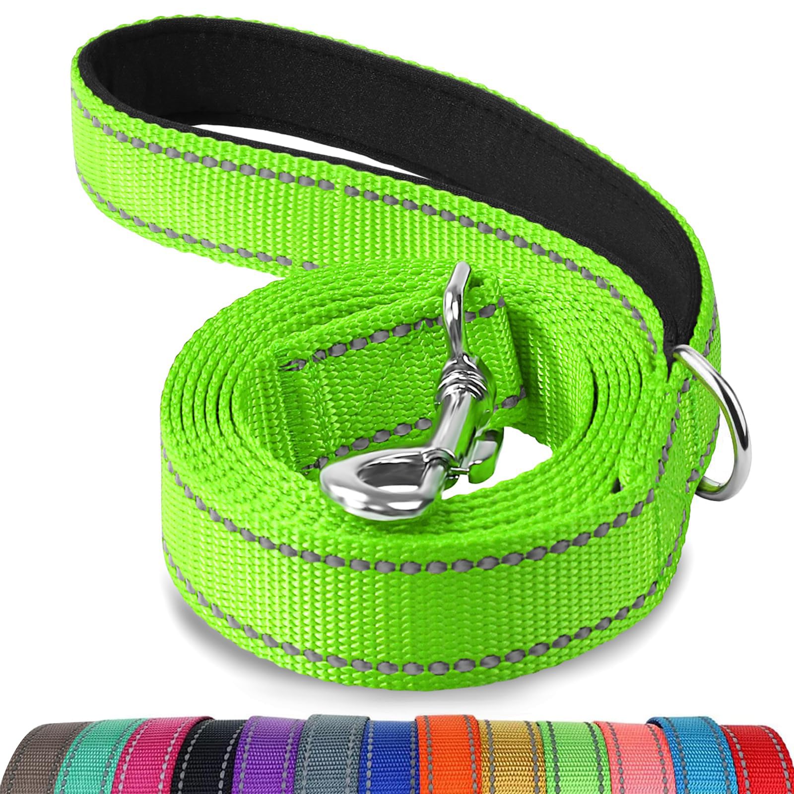Joytale Double-Sided Reflective Dog Leash, 6 Ft/5 Ft/4 Ft, Padded Handle Nylon Dogs Leashes For Medium & Large Dogs Walking, Green, 6Ft