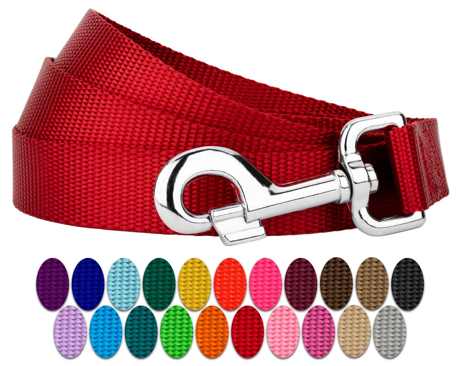 Country Brook Petz - 1 Inch Solid Color Nylon Dog Leash - Durable Clip - Soft Handle (1 Inch Wide, 4 Foot, Red)