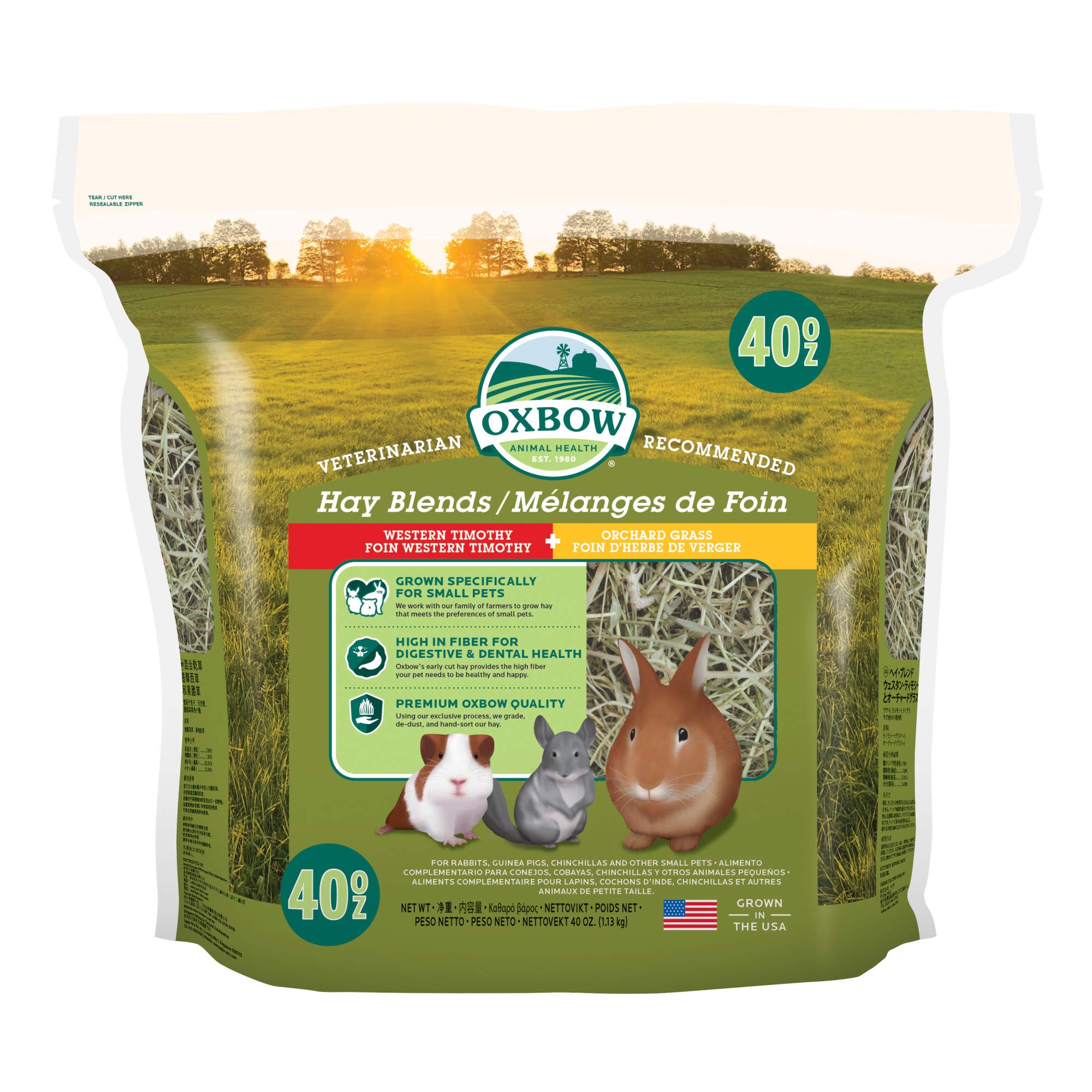 Oxbow Animal Health Hay Blends, Western Timothy & Orchard, Guinea Pig Hay, Small Pet Bunny Supplies, All Natural Grass for Guine