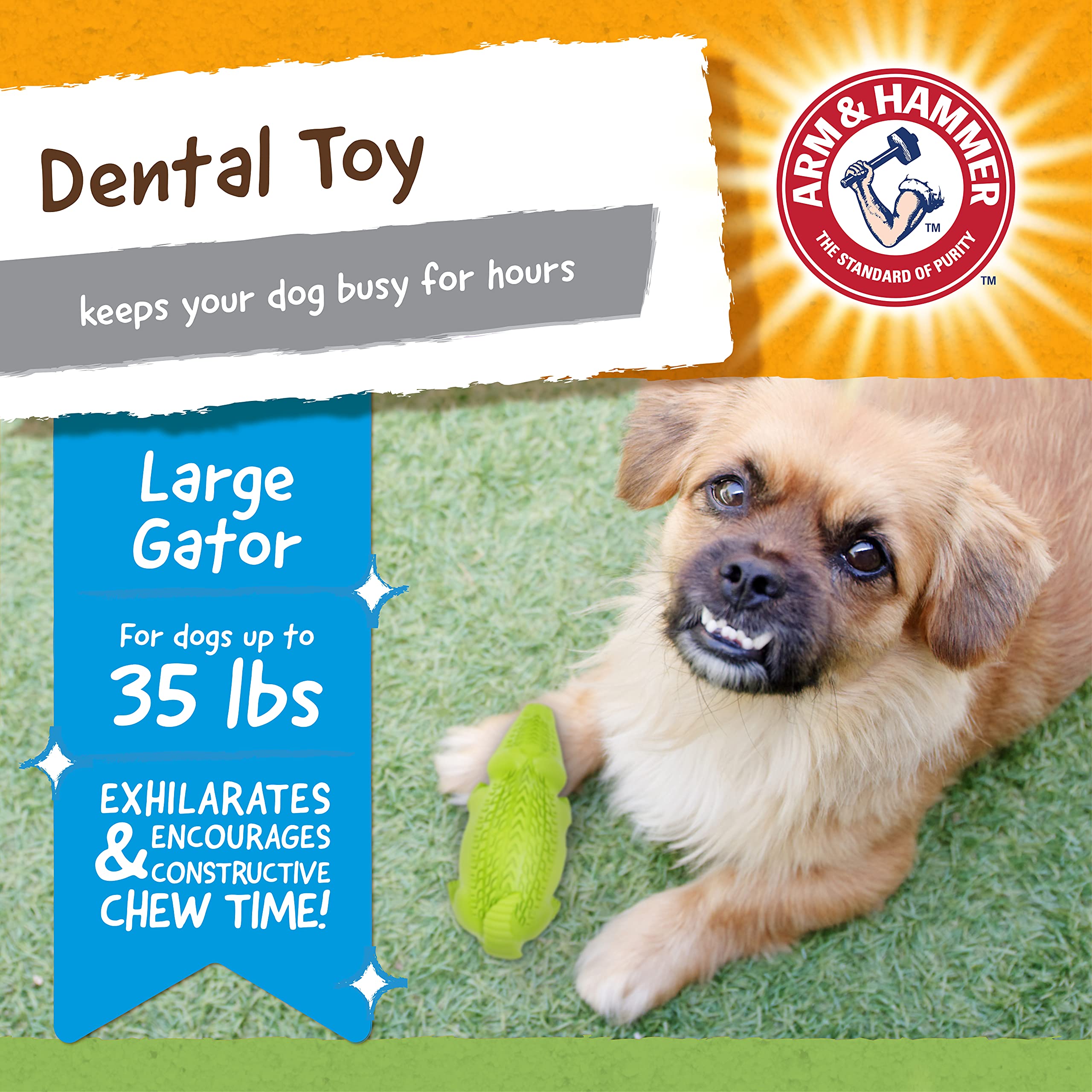 Arm & Hammer For Pets Super Treadz Gator Chew Toy - Best Chew Toys Reduce Plaque & Tartar Buildup Without Brushing - For Dogs Up To 35 Lbs