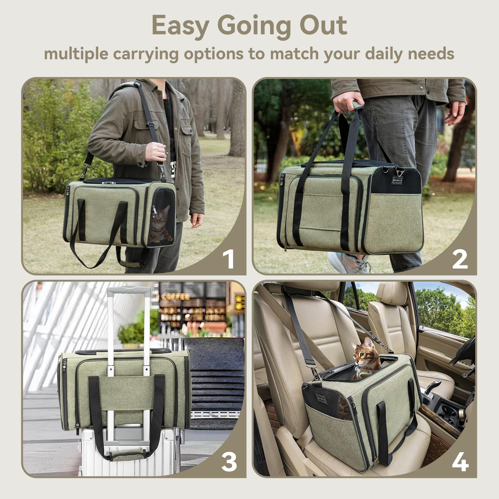 Petsfit Airline Approved Expandable Large Cat Carrier Small Dog Carrier, 17'' X 11'' X 11'' Collapsible Portable Soft-Sided Airp