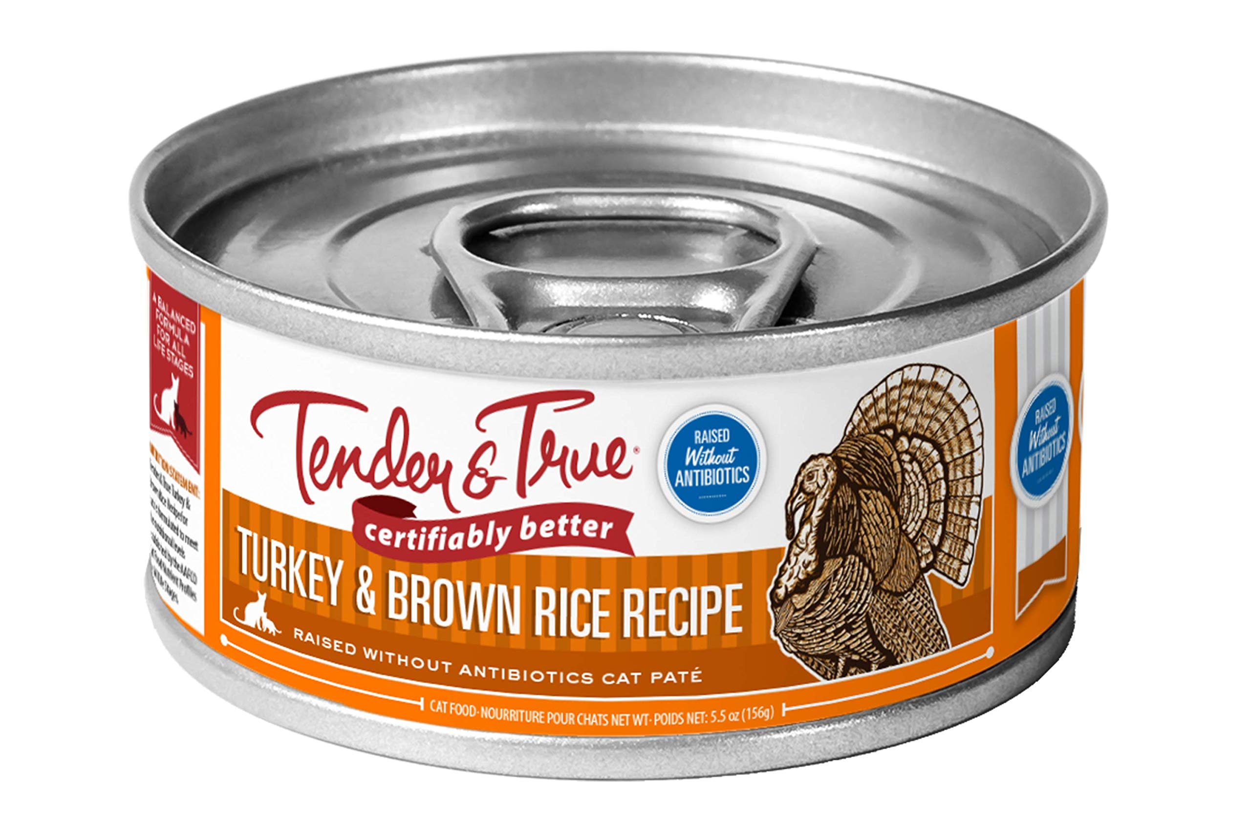 Tender & True Antibiotic-Free Turkey & Brown Rice Recipe Canned Cat Food, 5.5 oz, Case of 24