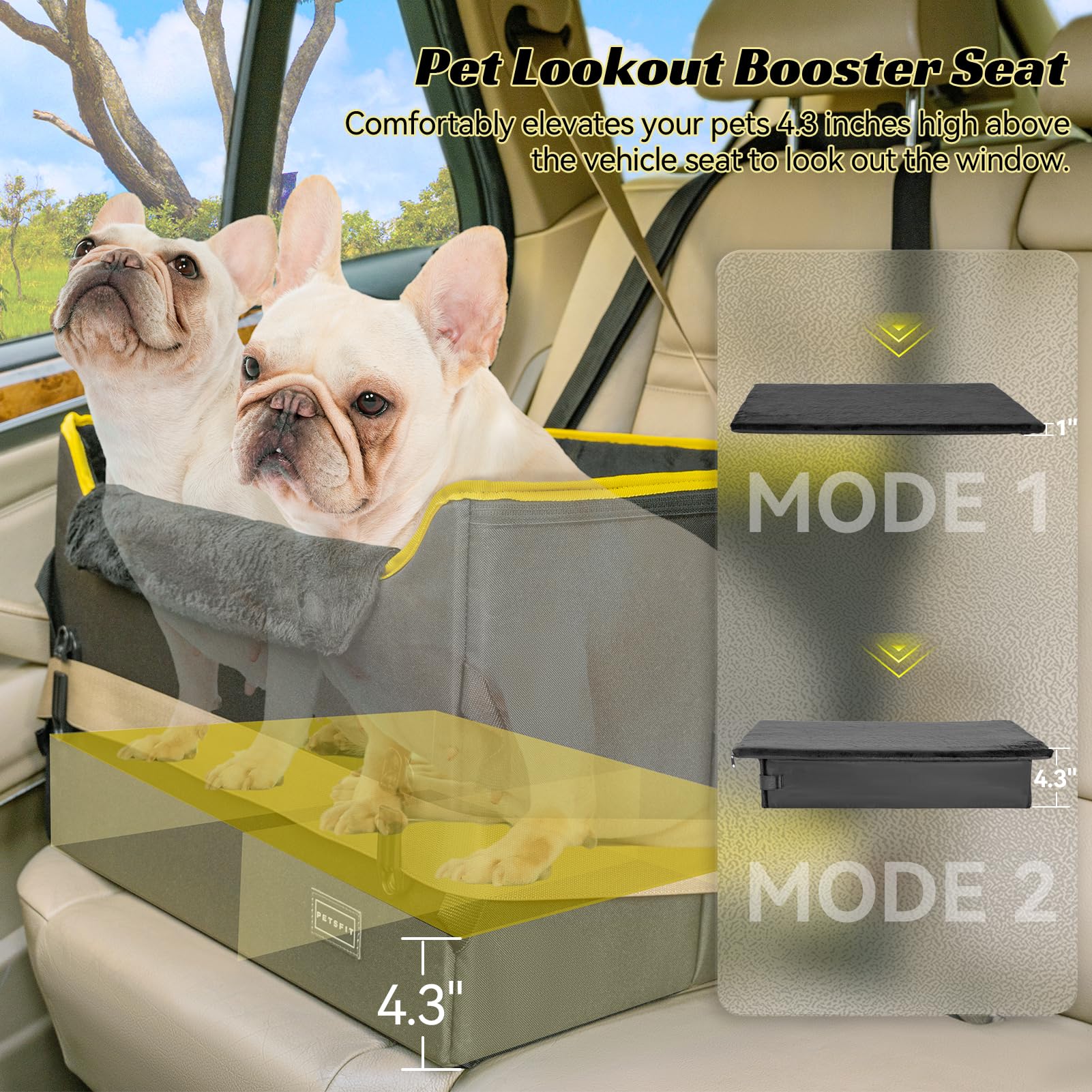 Petsfit Dog Car Booster Seat, Medium Dog Car Seat With 2 Clip-On Safety Leashes, Patented Buckles, Dog Booster Seat For Pets Under 45Lbs (Medium, Black)