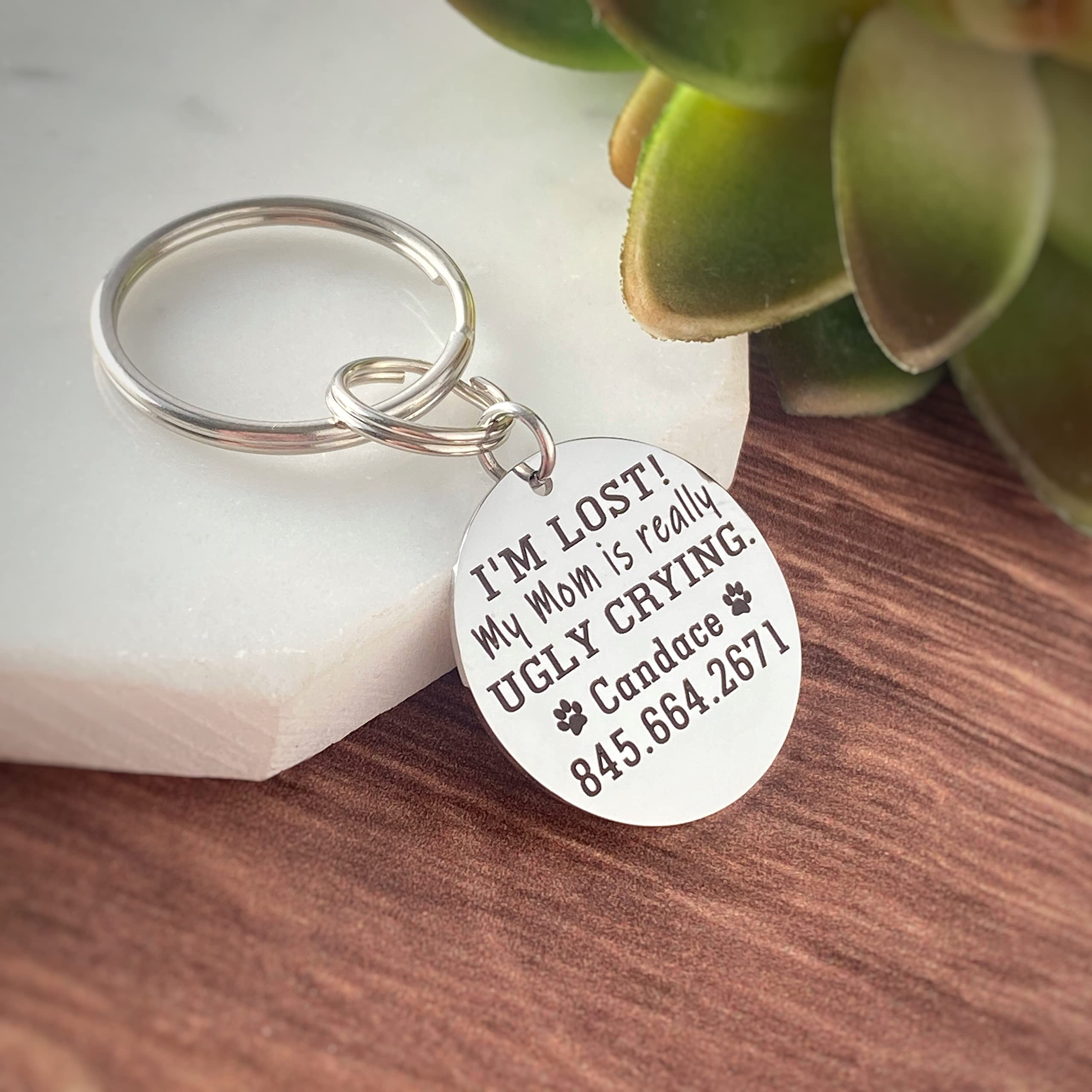 Stainless Steel Round Pet Id Tag, Personalized Funny Dog Or Cat Id Tag, I'M Lost. My Mom Is Really Ugly Crying...