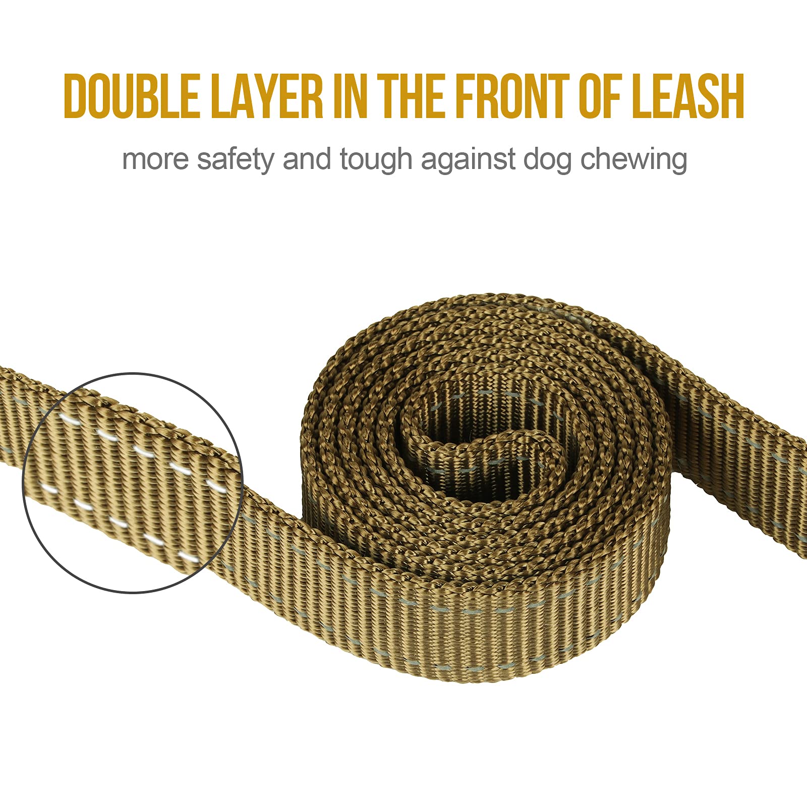 Onetigris Handled No-Pull Dog Walking Leash Long Traffic Leads For Medium To Large Dogs (Brown, 4Ft)