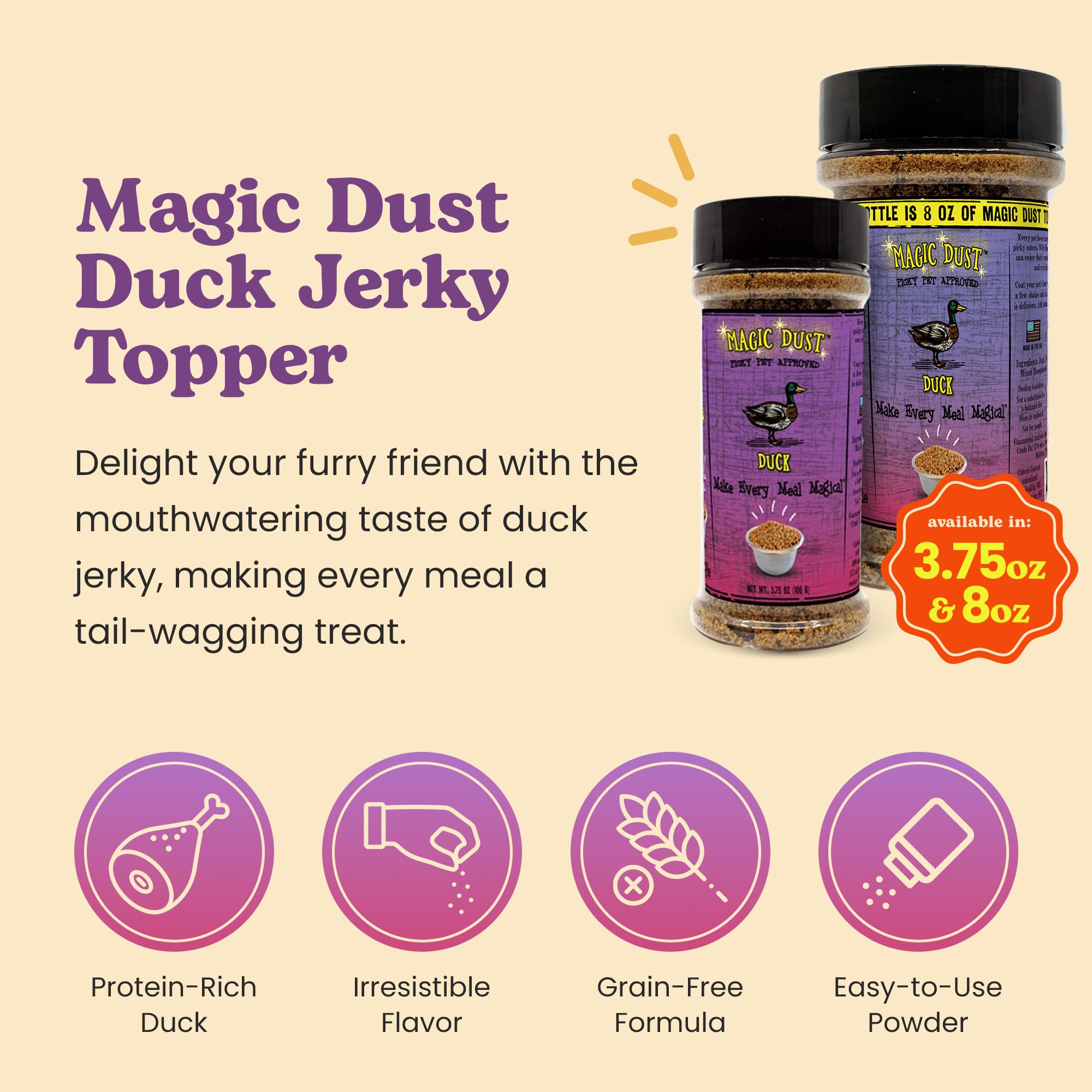 Wild Meadow Farms - Magic Dust Duck Jerky Topper, Single Protein Pet Food Topper for Dogs & Cats, Enhance Flavor & Elevate Mealt
