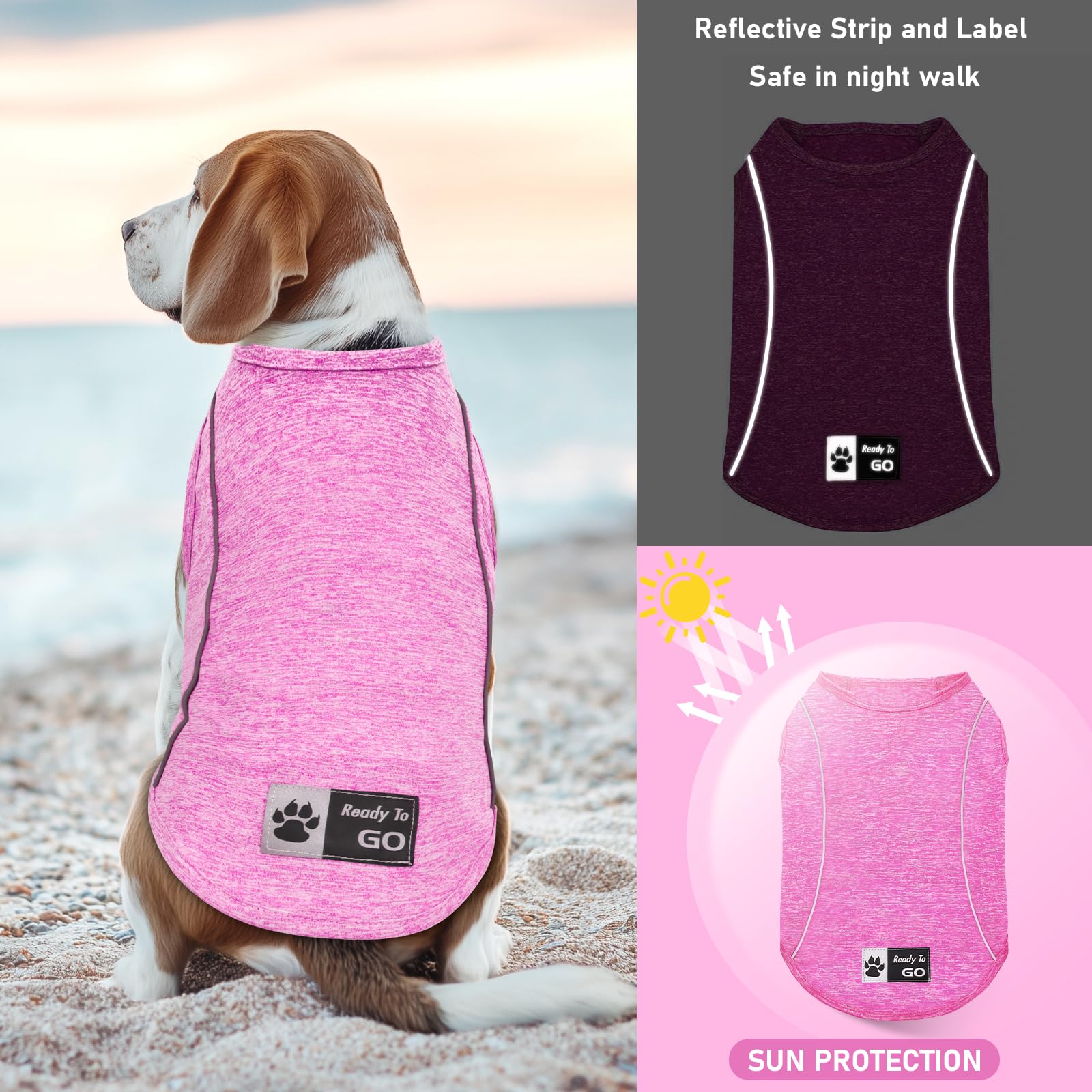 Kyeese 2Pack Dog Shirt For Medium Large Dog Breathable Stretchy T Shirt Breathable Stretchy Sleeveless Dog Vest,Lake Blue+Rose R