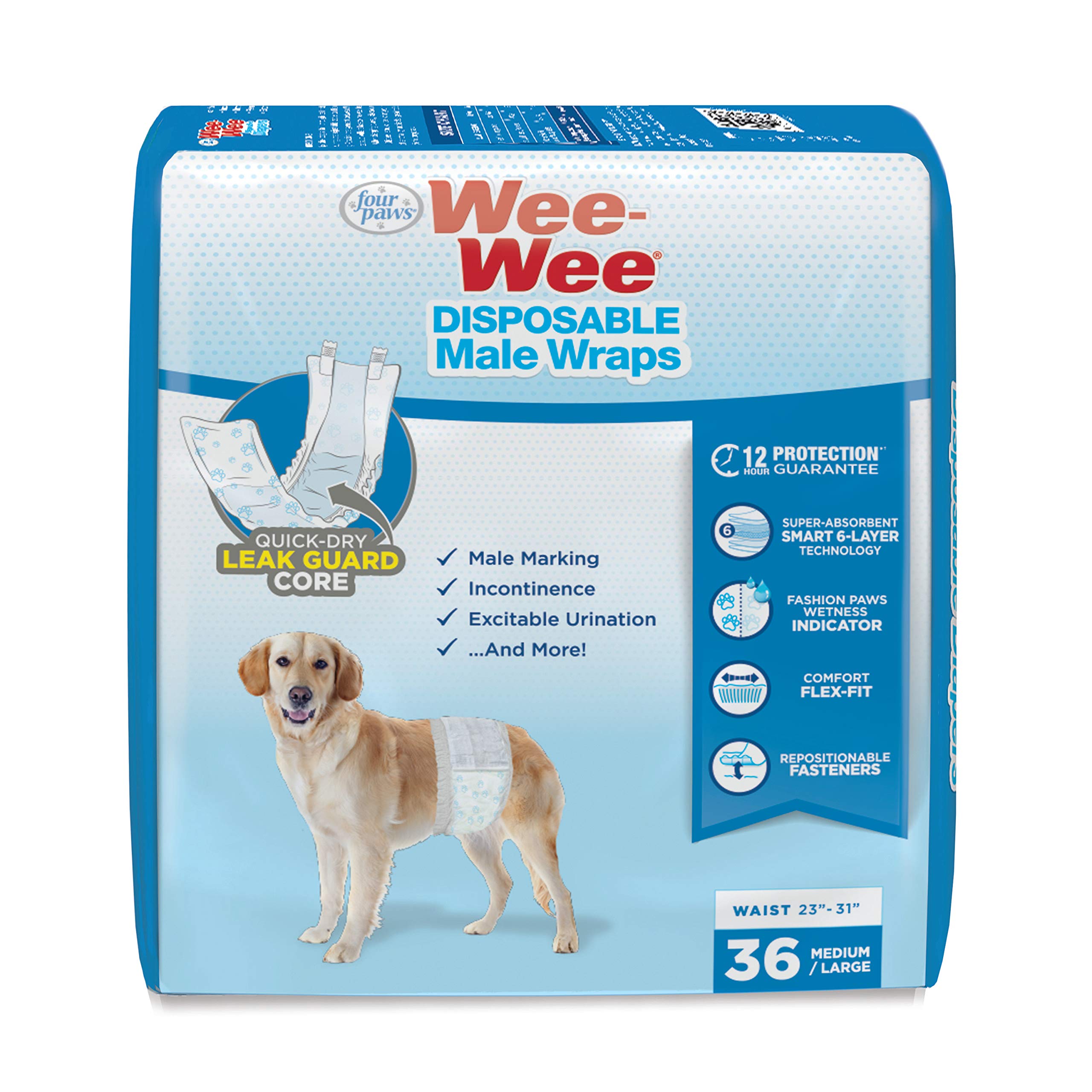 Four Paws Wee Wee Disposable Male Dog Wraps Medium/Large