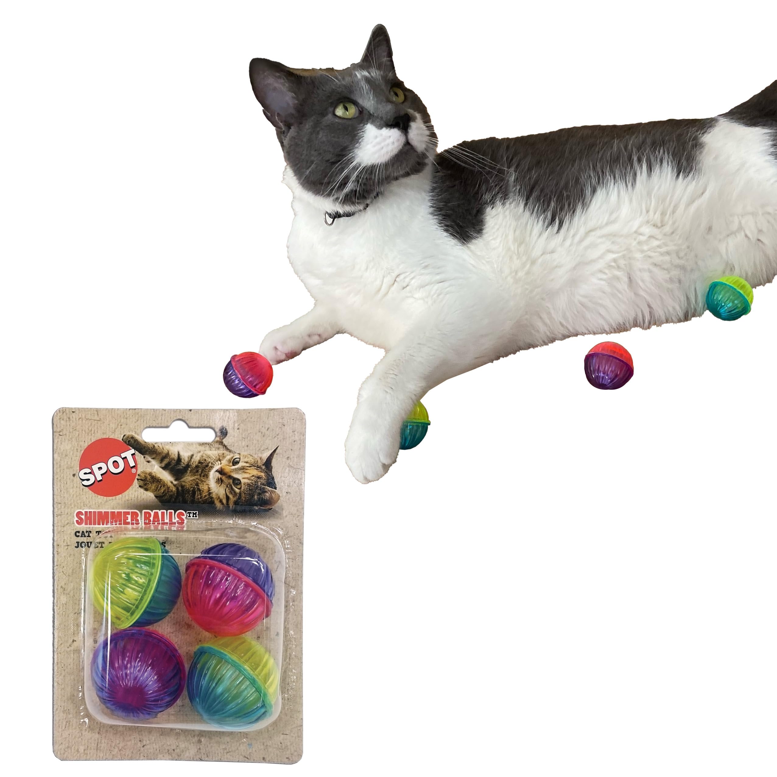 Spot Shimmer Balls Cat Toys - Fun Balls With Rattle Sound Are Perfect For Swatting And Batting, Colorful Toys To Entertain Cats And Kittens - Pack Of Four 1.5In Balls, Assorted Colors