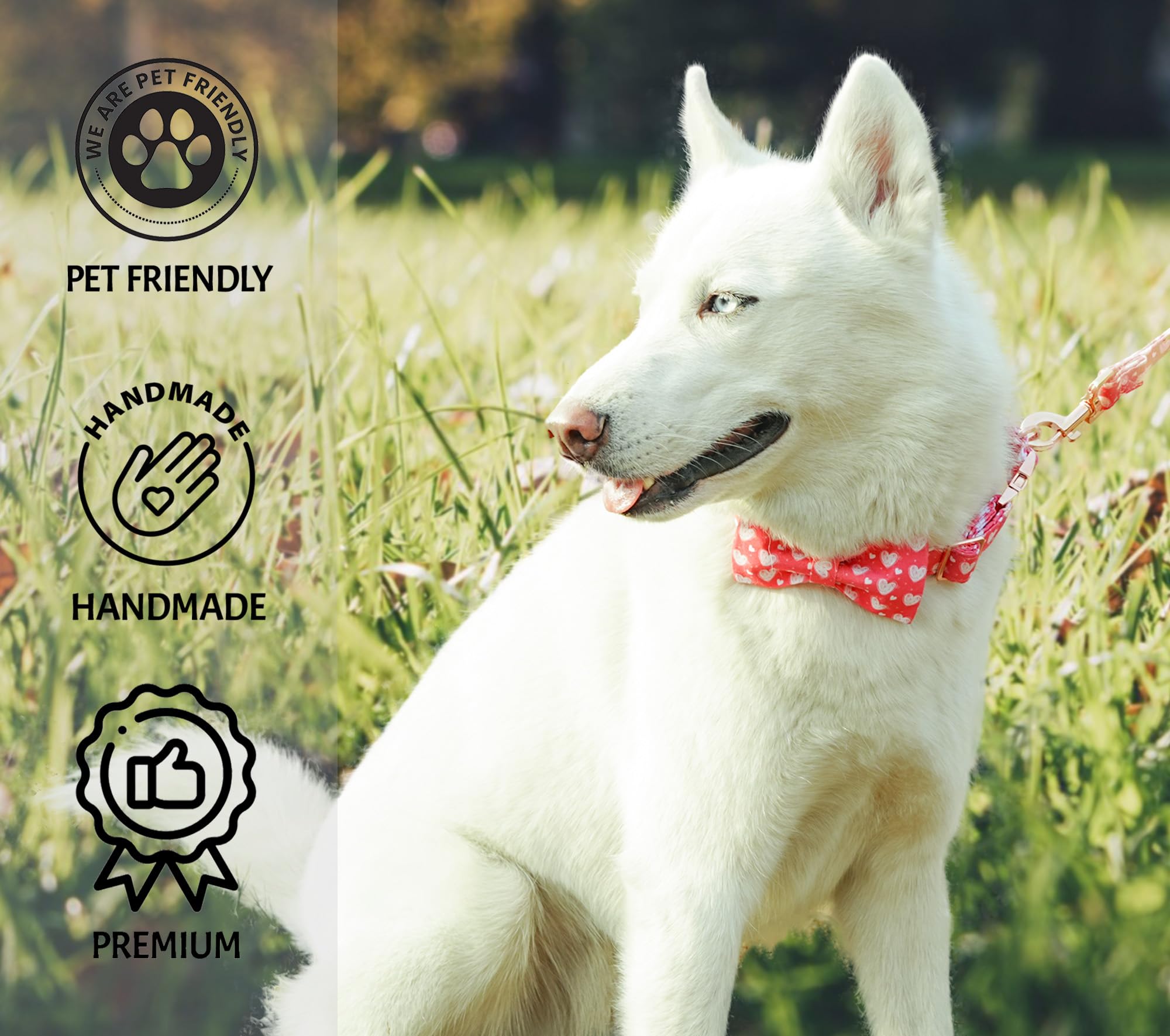 Tunkoo Valentine'S Day Pink Dog Collar With Cute Bow Tie Heart Print Design, Premium Metal Buckle Adjustable For Small Medium La