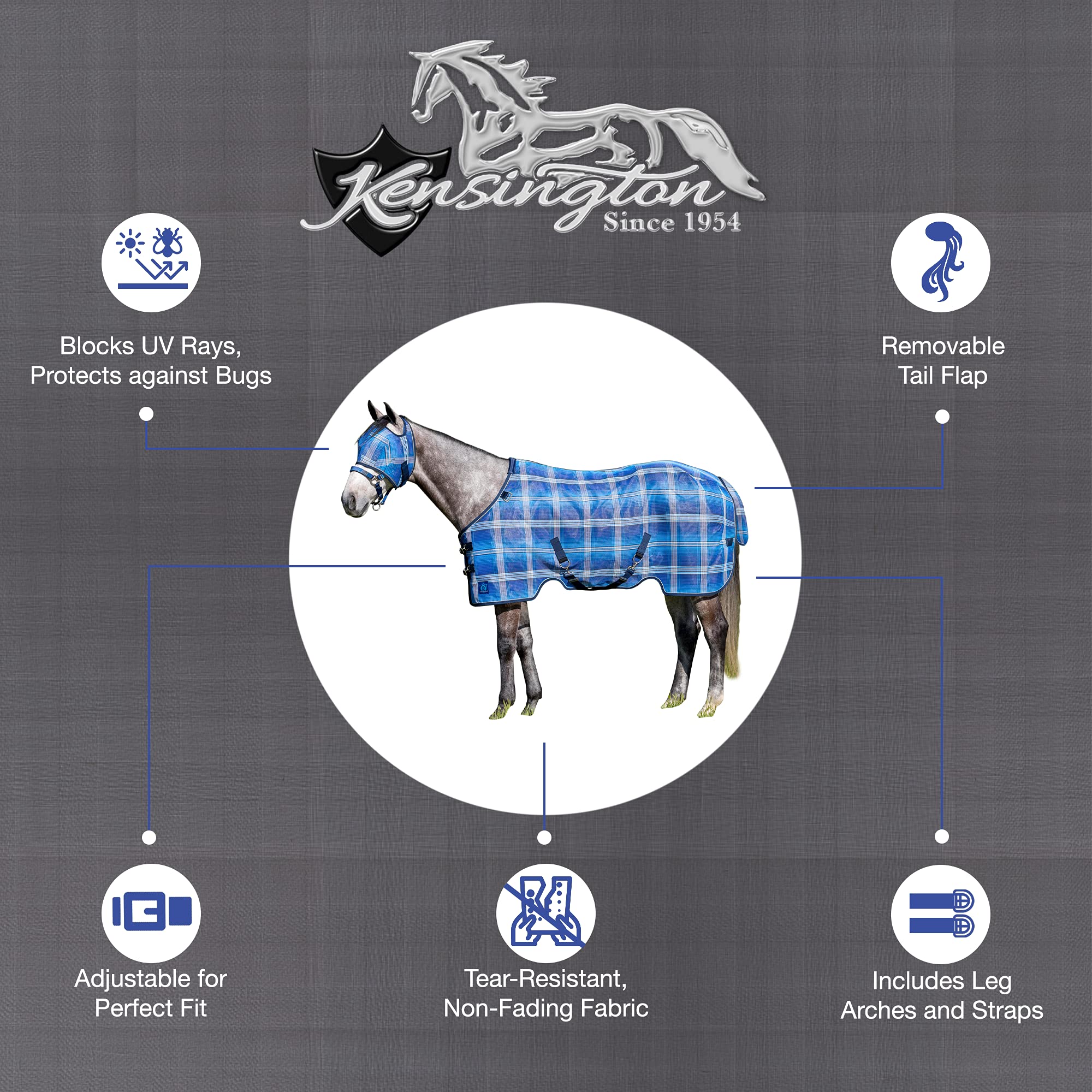 Kensington Breathable And Uv Protective Sheet Surefit All Season Protection For Horse - 69'', Kentucky Blue