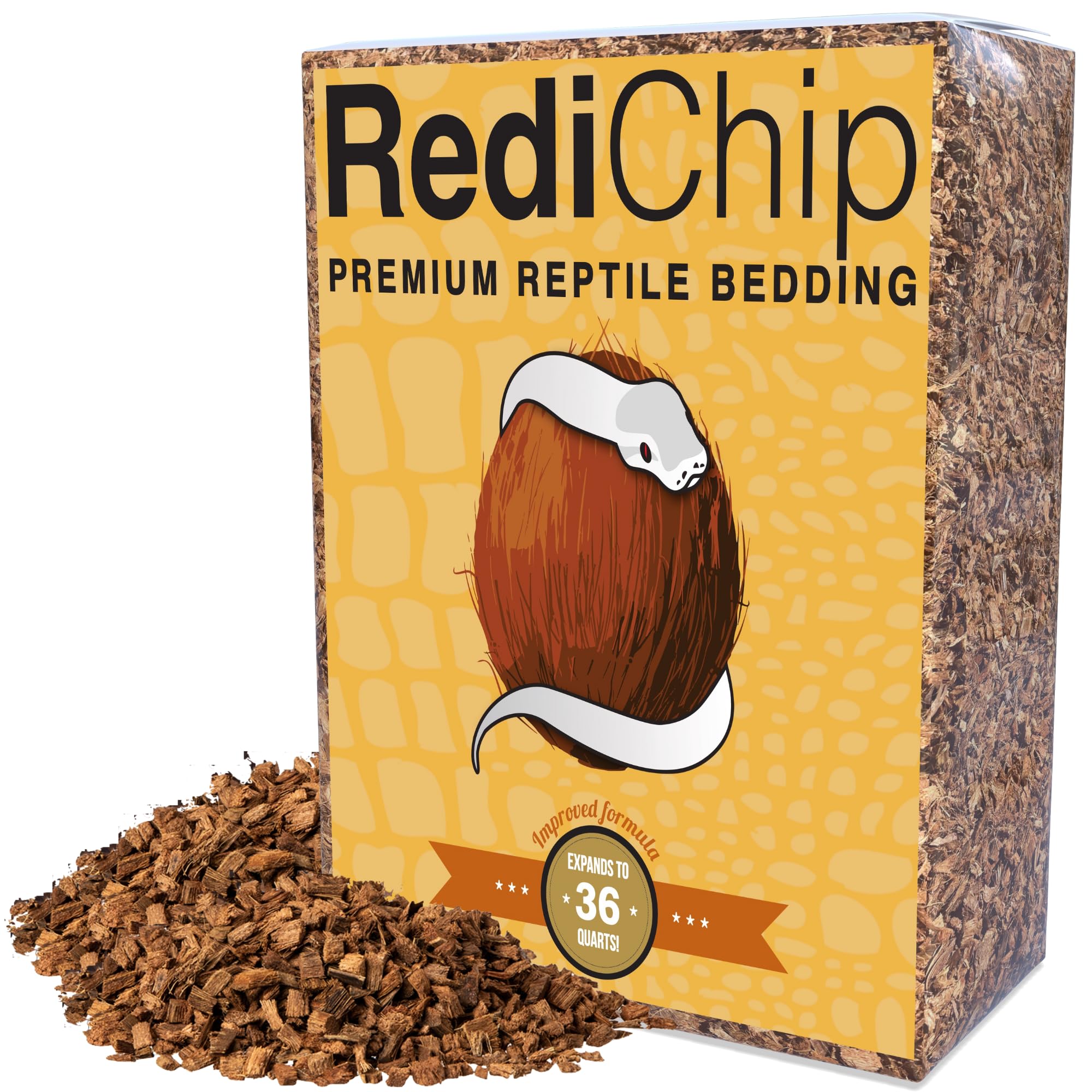 Redichip Coconut Chip Substrate For Reptiles 36 Quart Loose Medium Sized Coconut Husk Chip Reptile Bedding For Snakes, Tortoises, Geckos, Frogs, Or Lizard Terrarium Tanks…