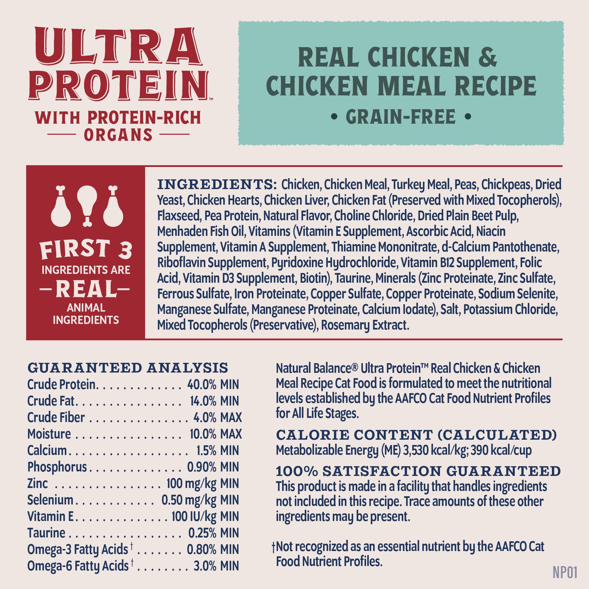 Natural Balance Ultra Protein Dry Cat Food, Real Chicken & Chicken Meal Recipe with Protein-Rich Organs - 10 lbs.