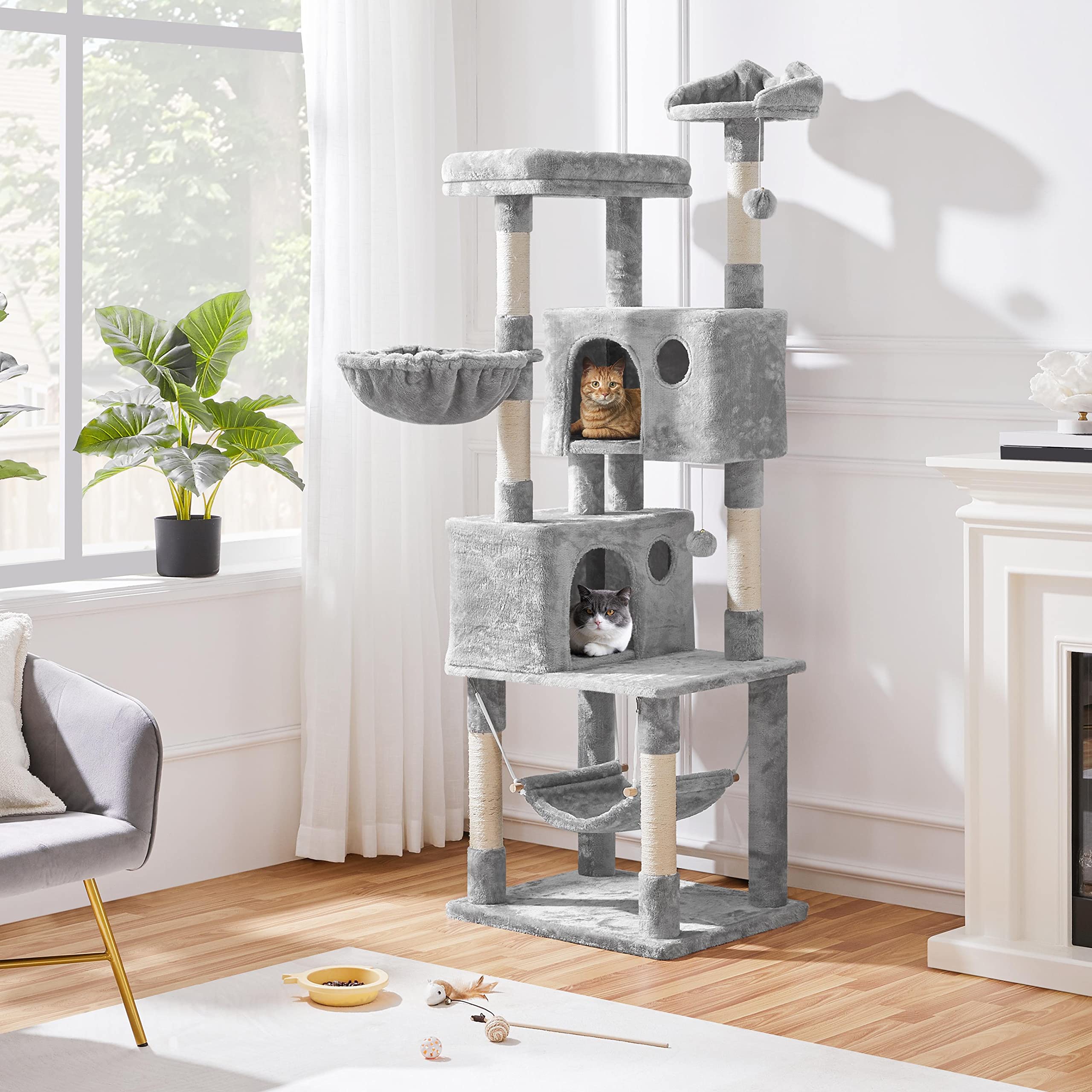 Yaheetech 73In Cat Tree Tower For Indoor Cats, Multi-Level Cat Activity Center With Scratching Posts Large Cat Condo With Funny Hammock For Kittens, Light Gray
