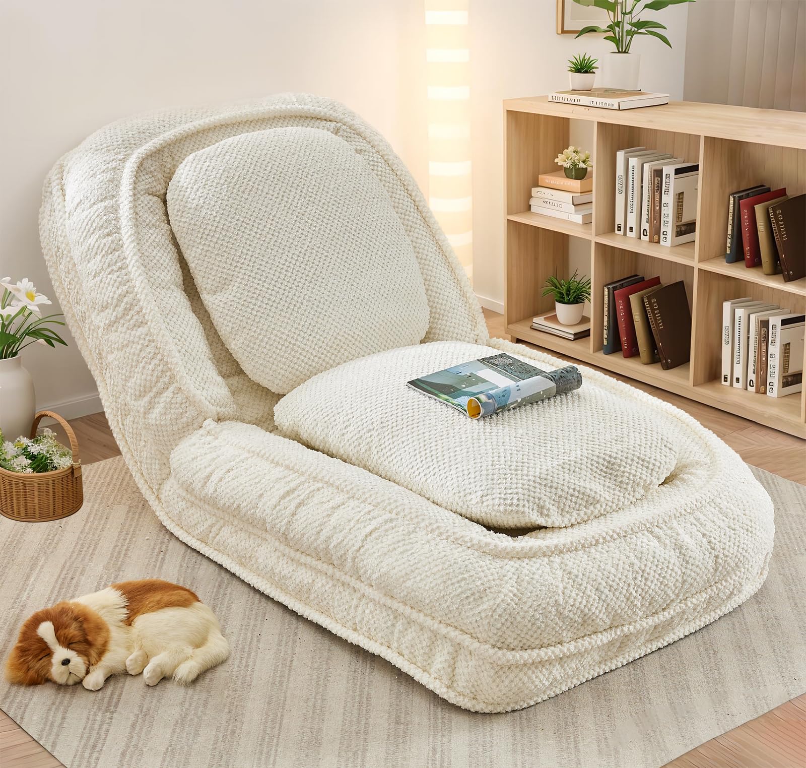 Upholstered Human Dog Bed For Adult & Pets, Convertible Lazy Sofa Bed With 5 Adjustable Position, Comfy Tatami Bean Bag Lounge C