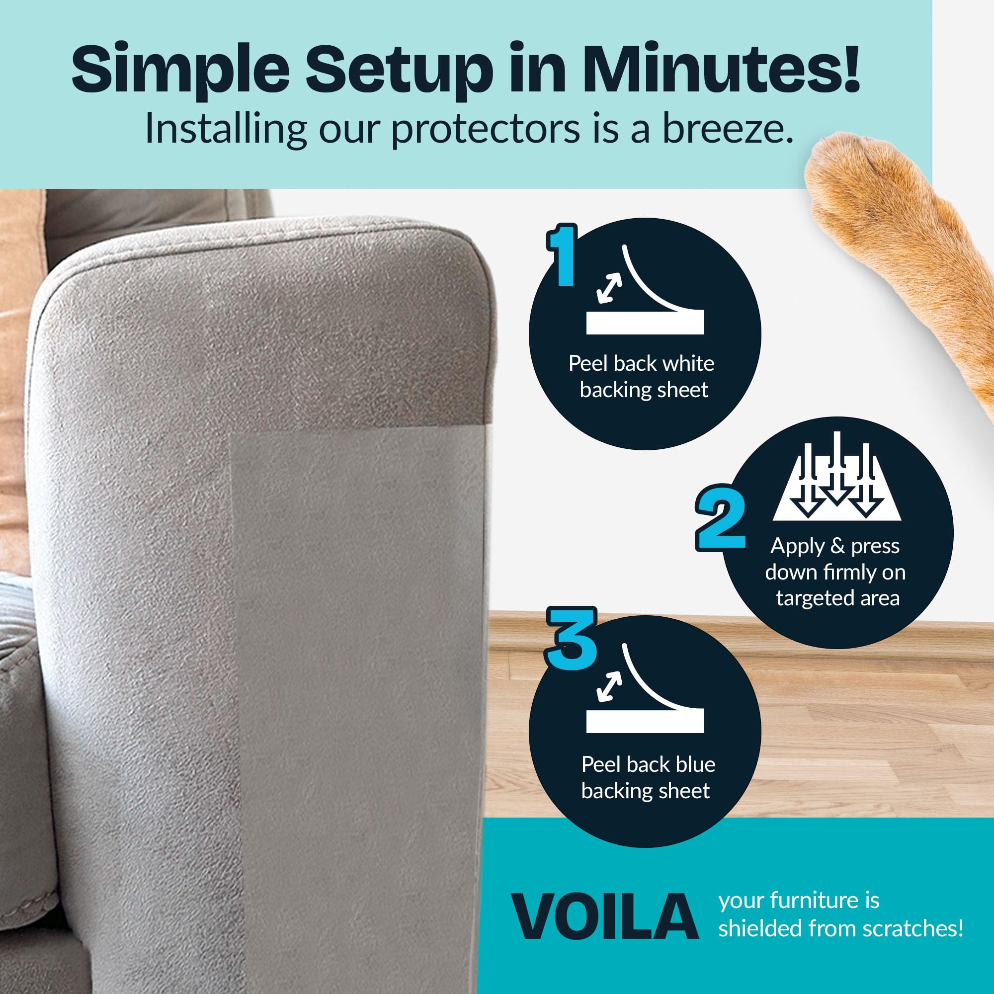 Reli. Cat Scratch Furniture Protector (14 Pack, Double Sided), Combo Pack | Cat Couch Protector From Claws/Clear Anti Scratch Fu