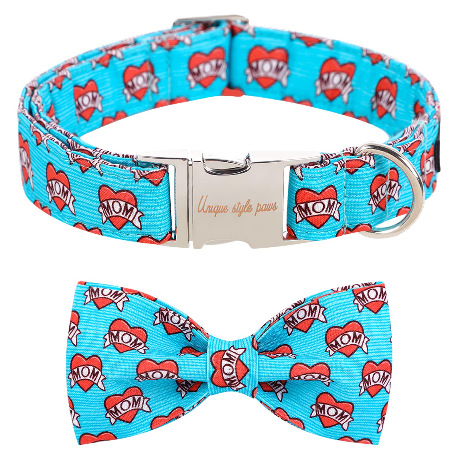 Unique Style Paws Valentine'S Dog Collar With Bow Tie Blue Heart Puppy Collar For Small Medium Large Boys Girls-L