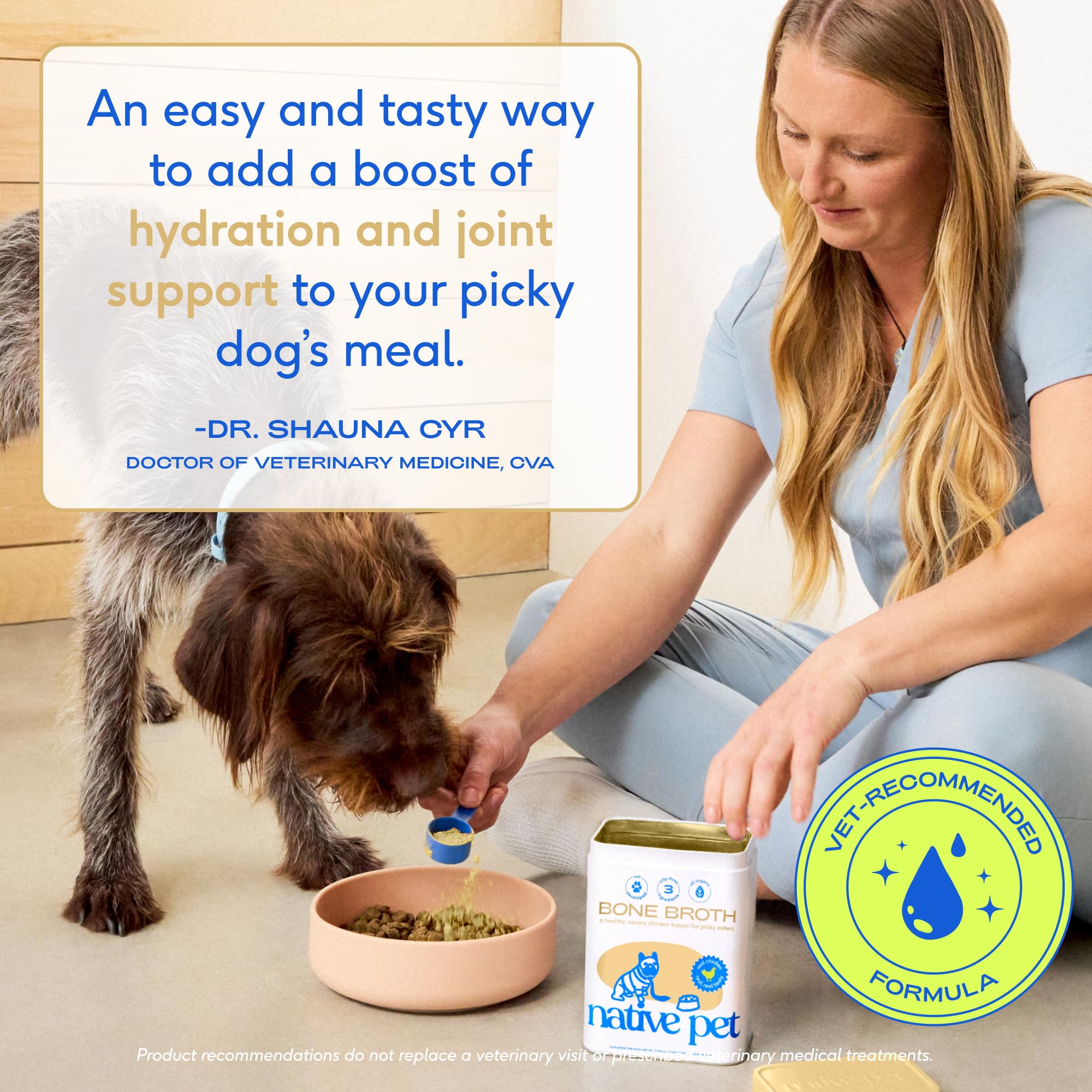 Native Pet Bone Broth for Dogs and Cats - Chicken Bone Broth Powder Dog Food Toppers for Picky Eaters - Provides Extra Nutrition