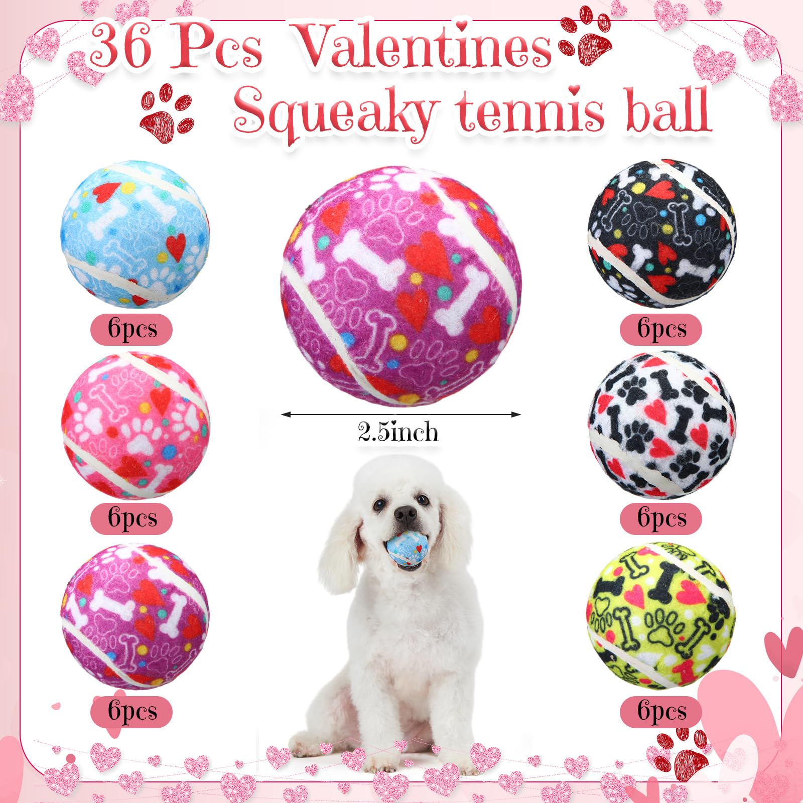 Suilung 36 Pcs Dog Squeaky Tennis Balls 2.5 Inch Interactive Pet Toys Ball For Small Medium Large Dog Plush Chew Toys Teeth Clea