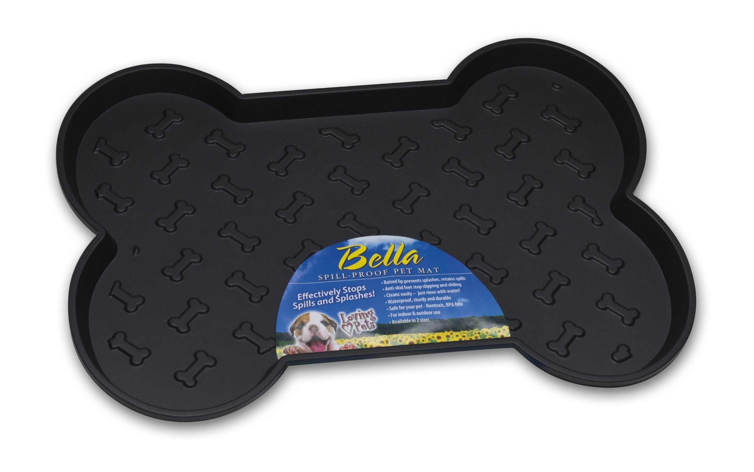 Loving Pets Bella Spill-Proof Pet Mat For Dogs, Small, Black