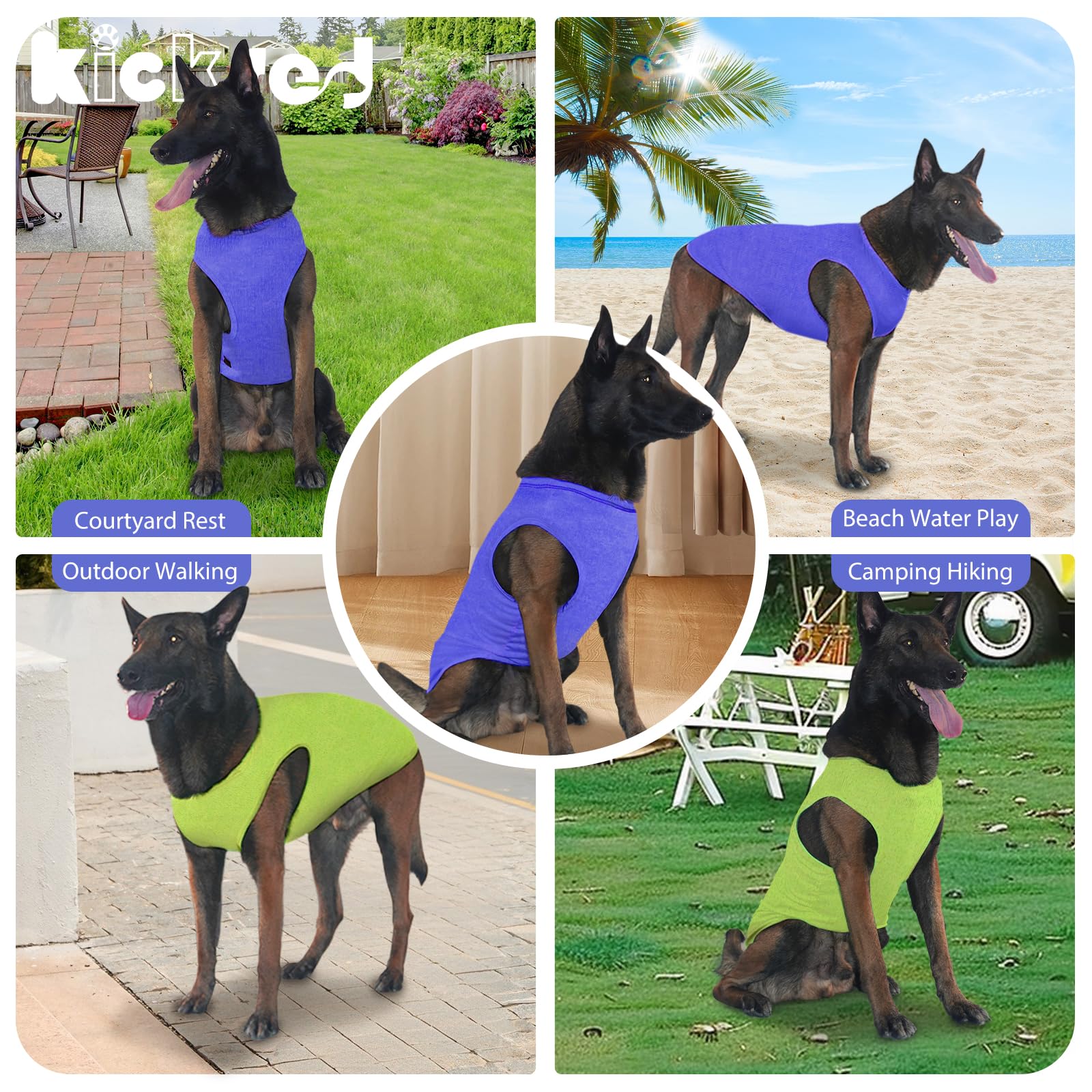 Kickred 2 Pack Dog Shirts, Quick Dry Breathable Dog Clothes Pet Sleeveless Vest, Summer Stretchy Tank Top T-Shirts For Large Dog