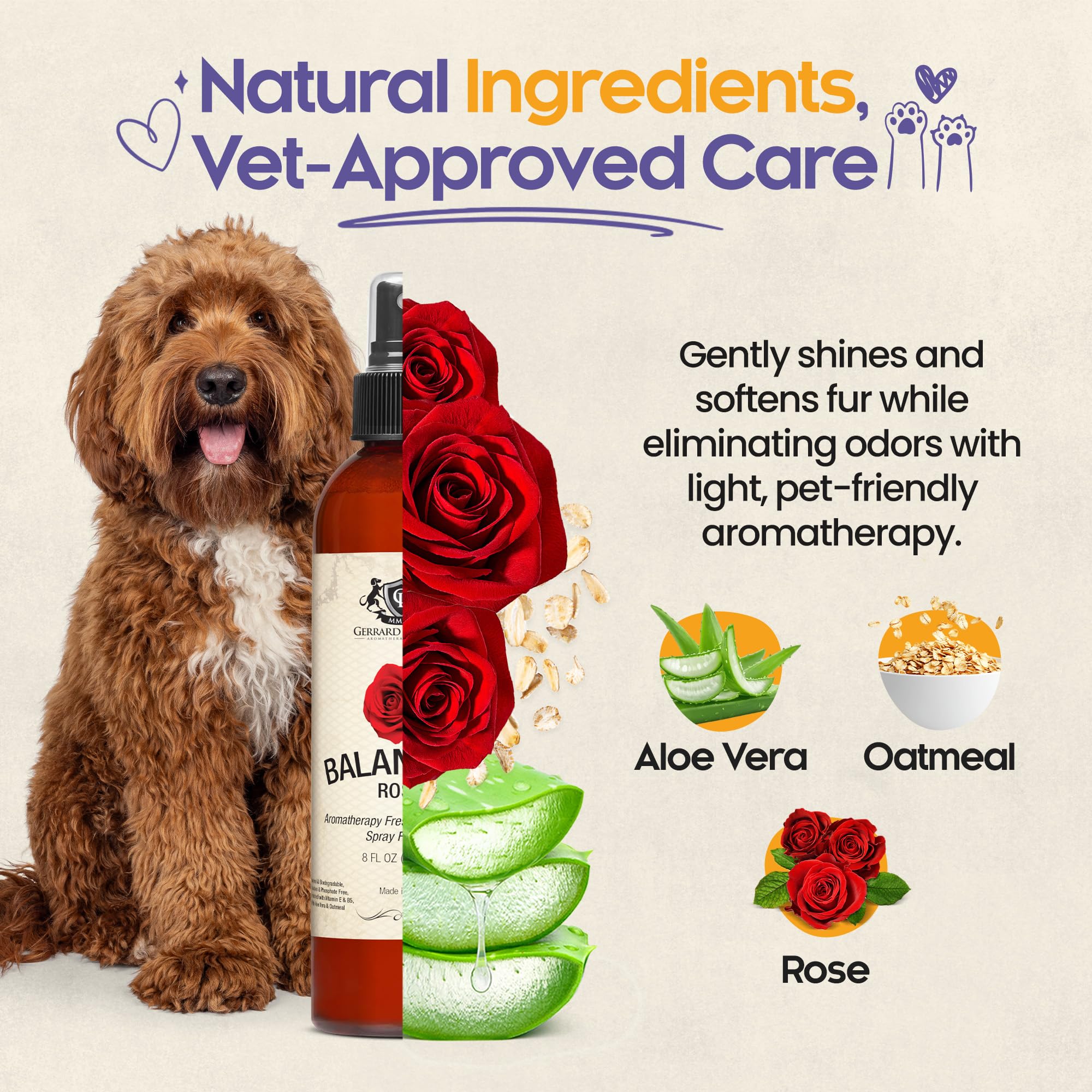 Dog Perfume Spray Long Lasting Balancing Rose 8 Fl Oz - Dog Calming Spray Scent Mist For Shining Fur, Puppy Cologne, Doggie Deod