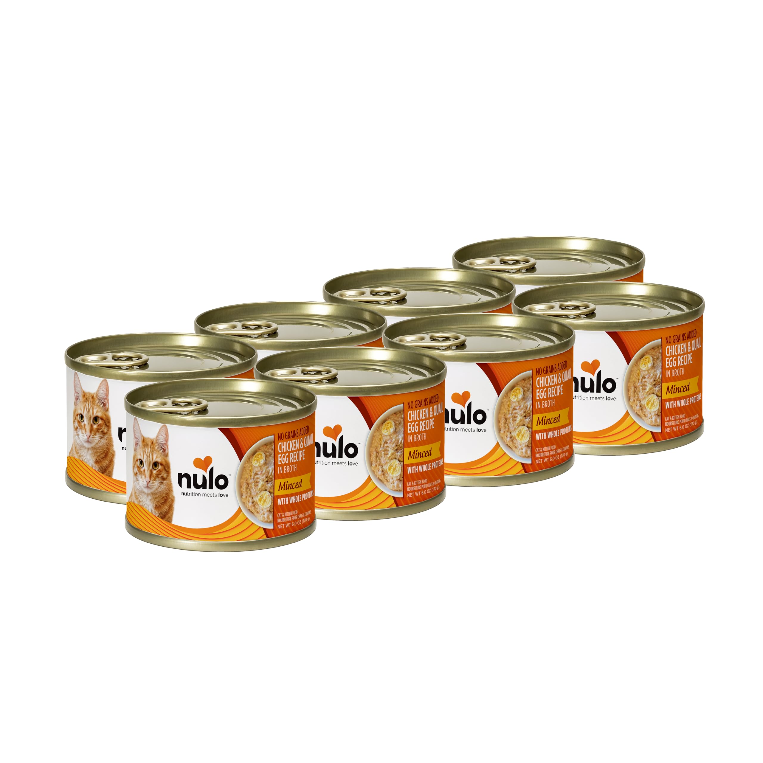 Nulo Minced with Whole Proteins Wet Canned Cat Food, Chicken and Quail Egg in Broth, 6.0 Ounce, 8 Cans